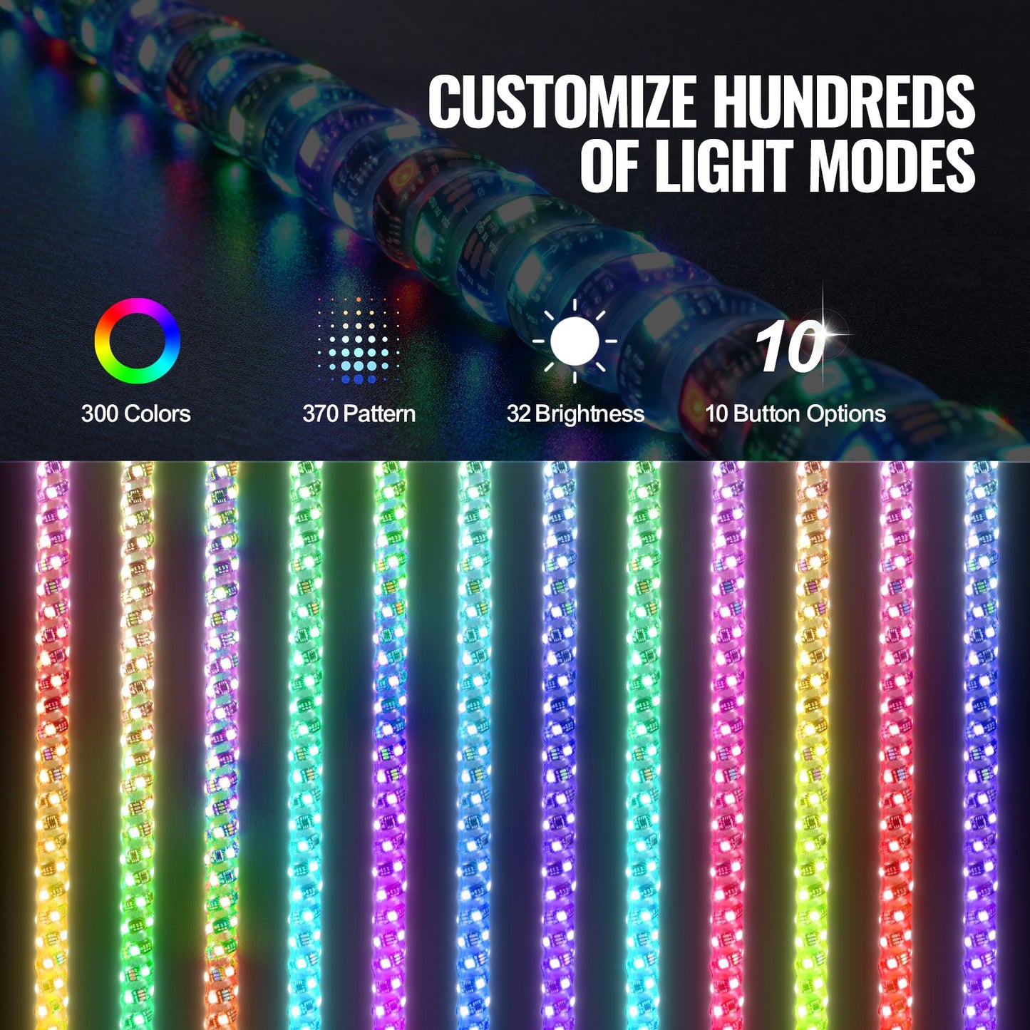 VEVOR 1 PC 5 FT Whip Light, APP & RF Remote Control Led Whip Light, Waterproof 360°Spiral