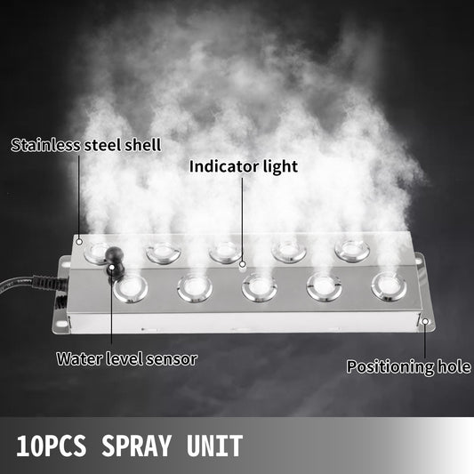 VEVOR Mist Maker 10 Head Ultrasonic Mist Fogger with Waterproof Power Supply Ultrasonic