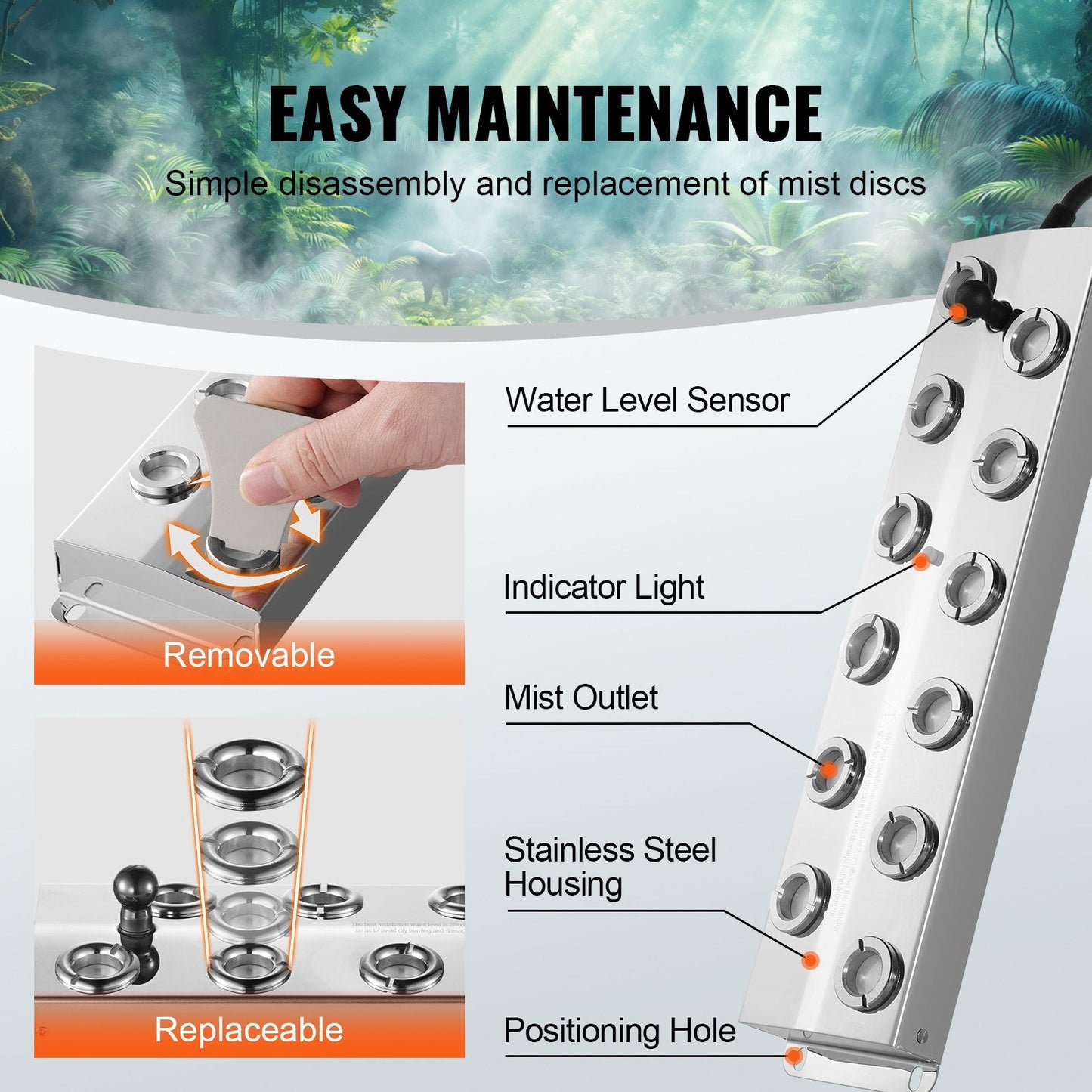 12-Head Ultrasonic Fogger, 9L/H, IP67 Waterproof, Stainless Steel, 2.8kg