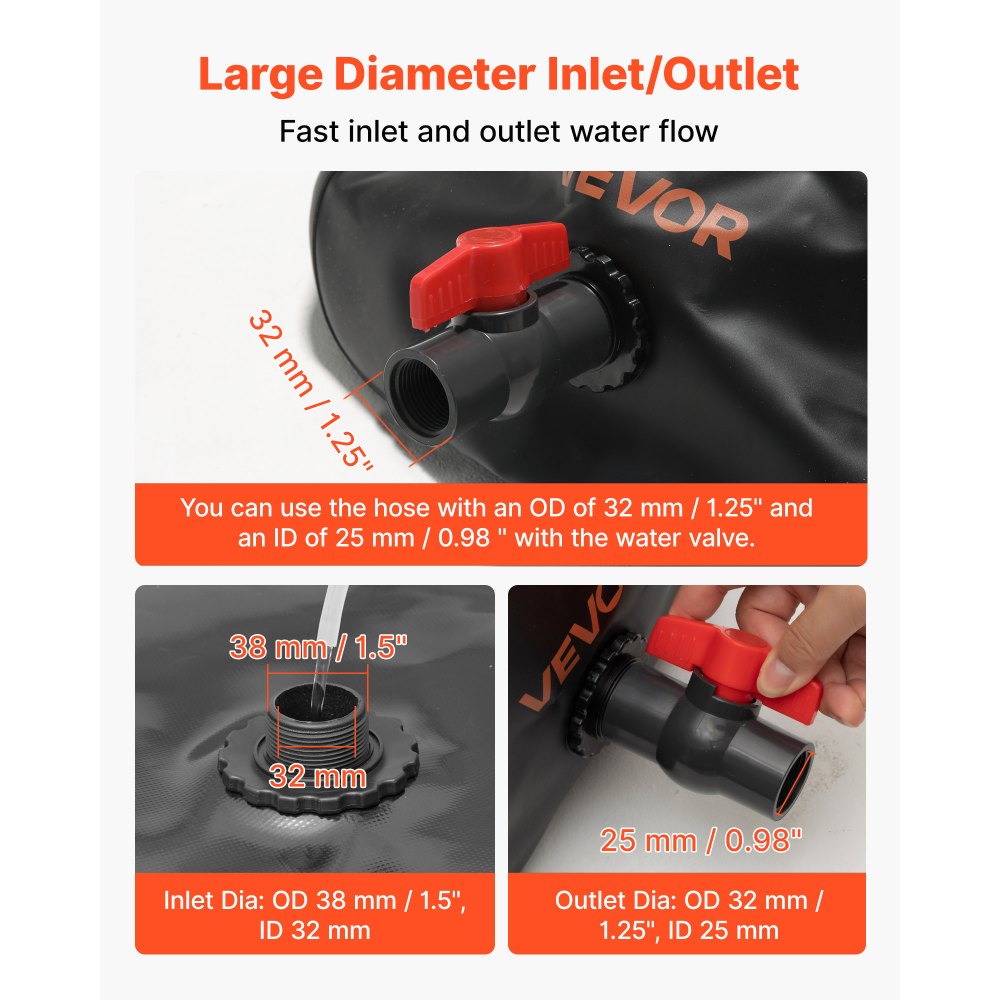 Water Storage Bladder 1000L PVC Collapsible Portable Water Tank Black