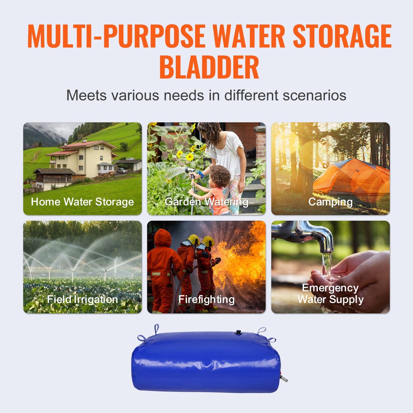 VEVOR Portable Water Storage Bladder 87 Gal 1000D PVC Collapsible Water Tank
