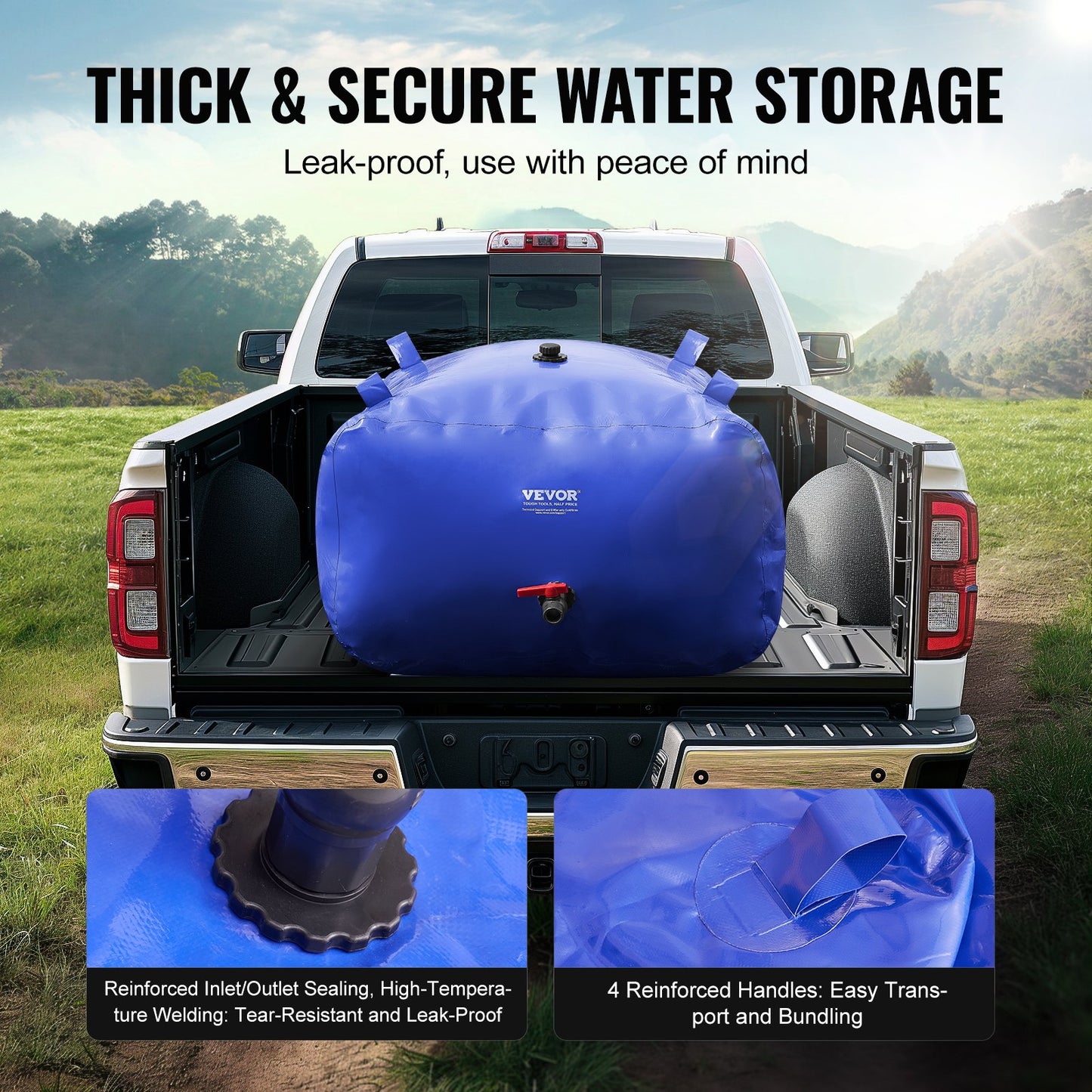 VEVOR Portable Water Storage Bladder 105.7 Gal 1000D PVC Collapsible Water Tank