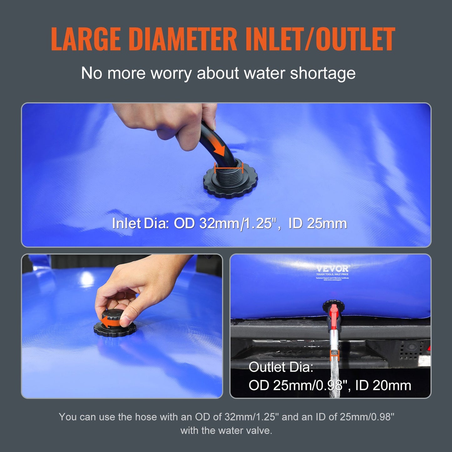 VEVOR Portable Water Storage Bladder 540L 1000D PVC Collapsible Water Tank
