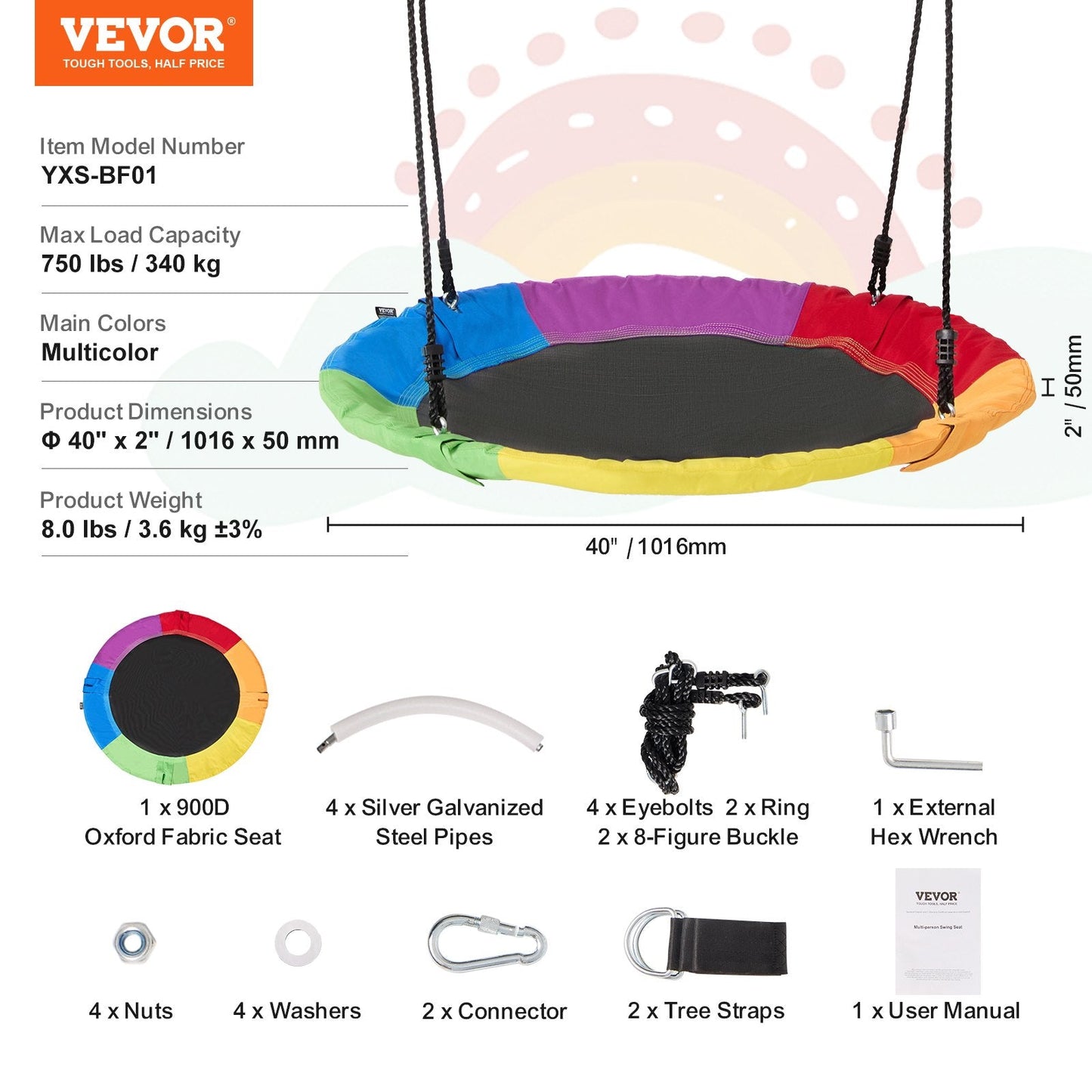 Multicolor Saucer Tree Swing, 340 kg Capacity, 1 Meter Diameter, Durable & Fun