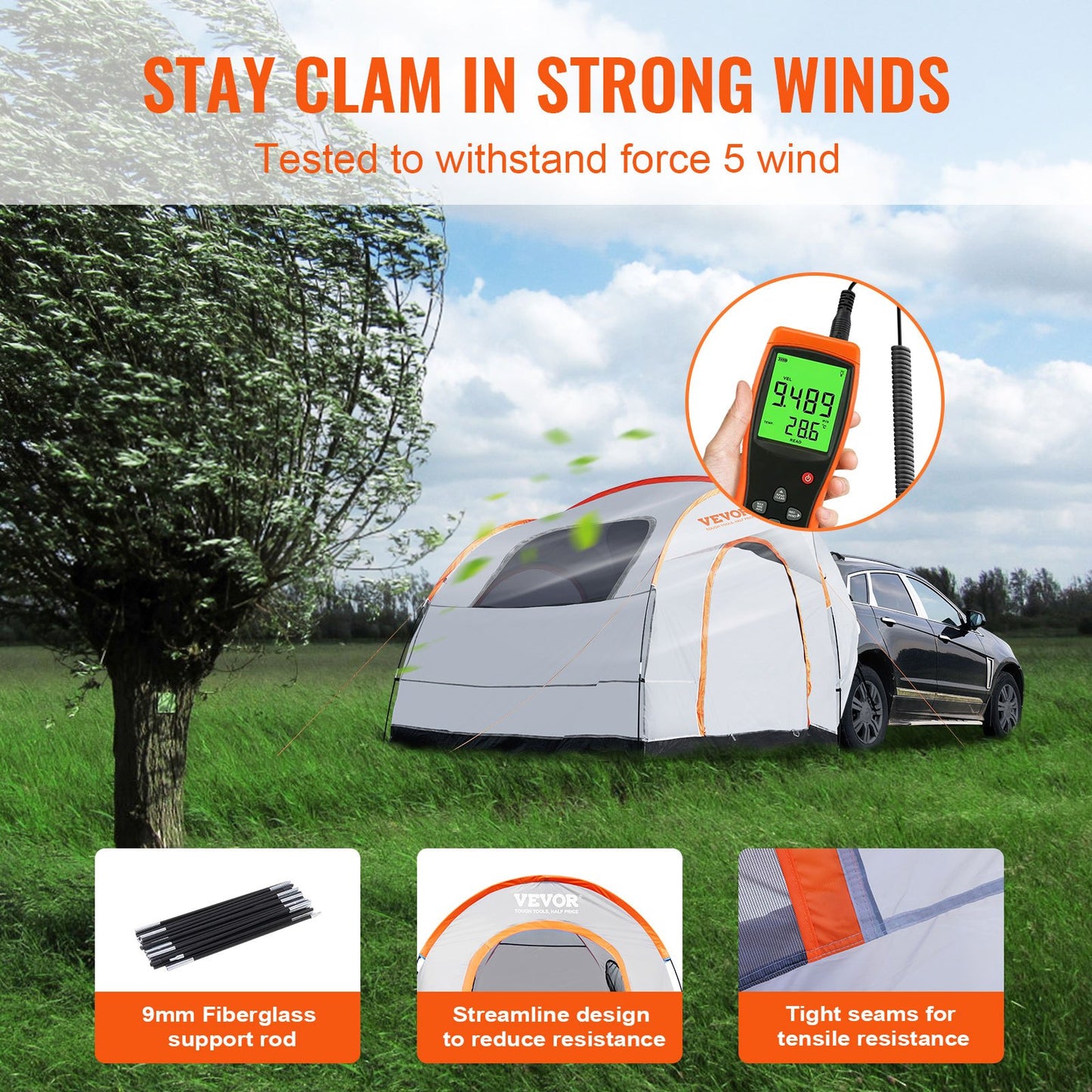VEVOR SUV Camping Tent, 8'-8' SUV Tent Attachment for Camping with Rain Layer and