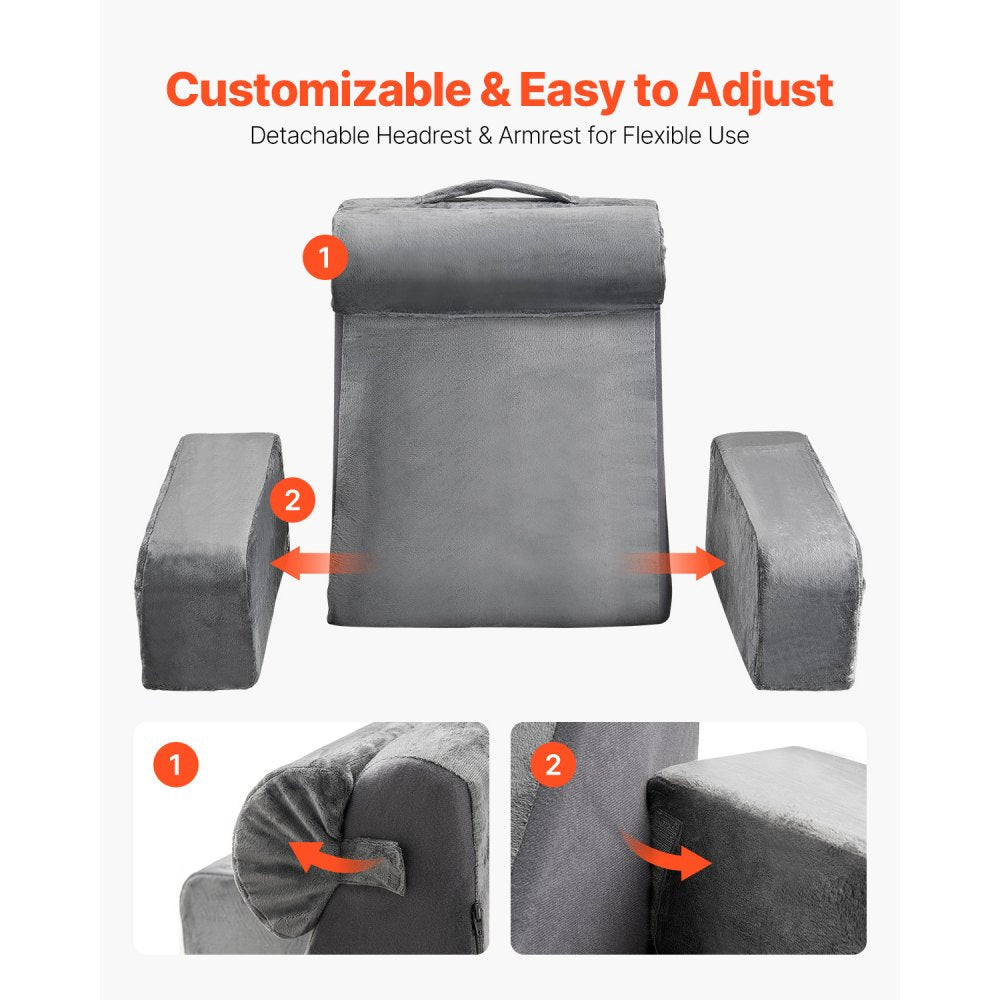 VEVOR Reading Pillow Backrest Support Pillow with Removable & 3 Pockets Headrest