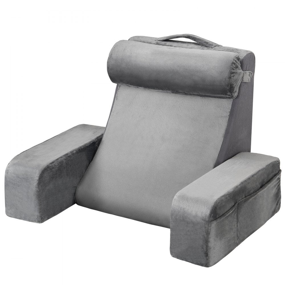VEVOR Reading Pillow Backrest Support Pillow with Removable & 3 Pockets Headrest