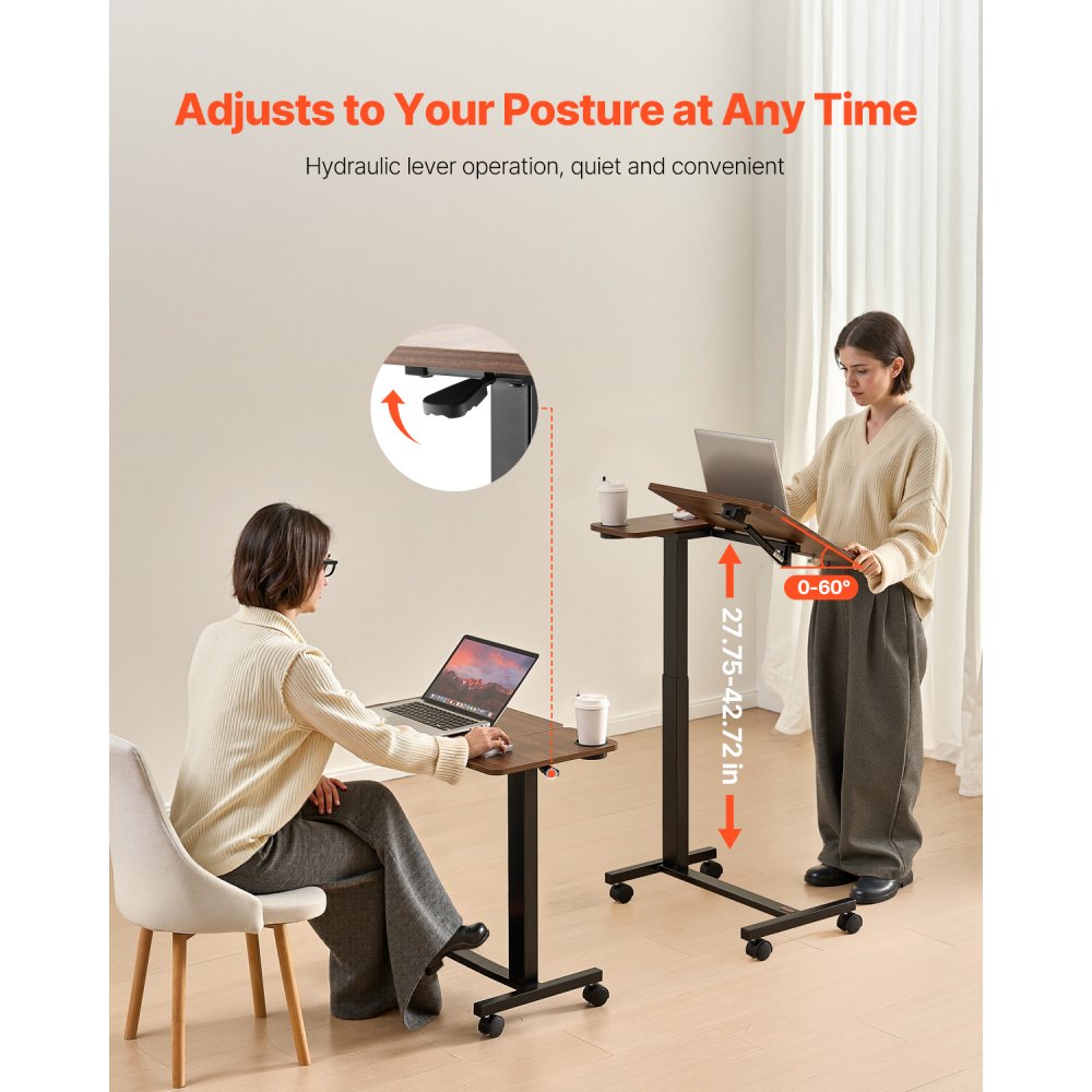 VEVOR Overbed Table Mobile Bed Side Desk with Flip Desktop Wheels & Cup Holder