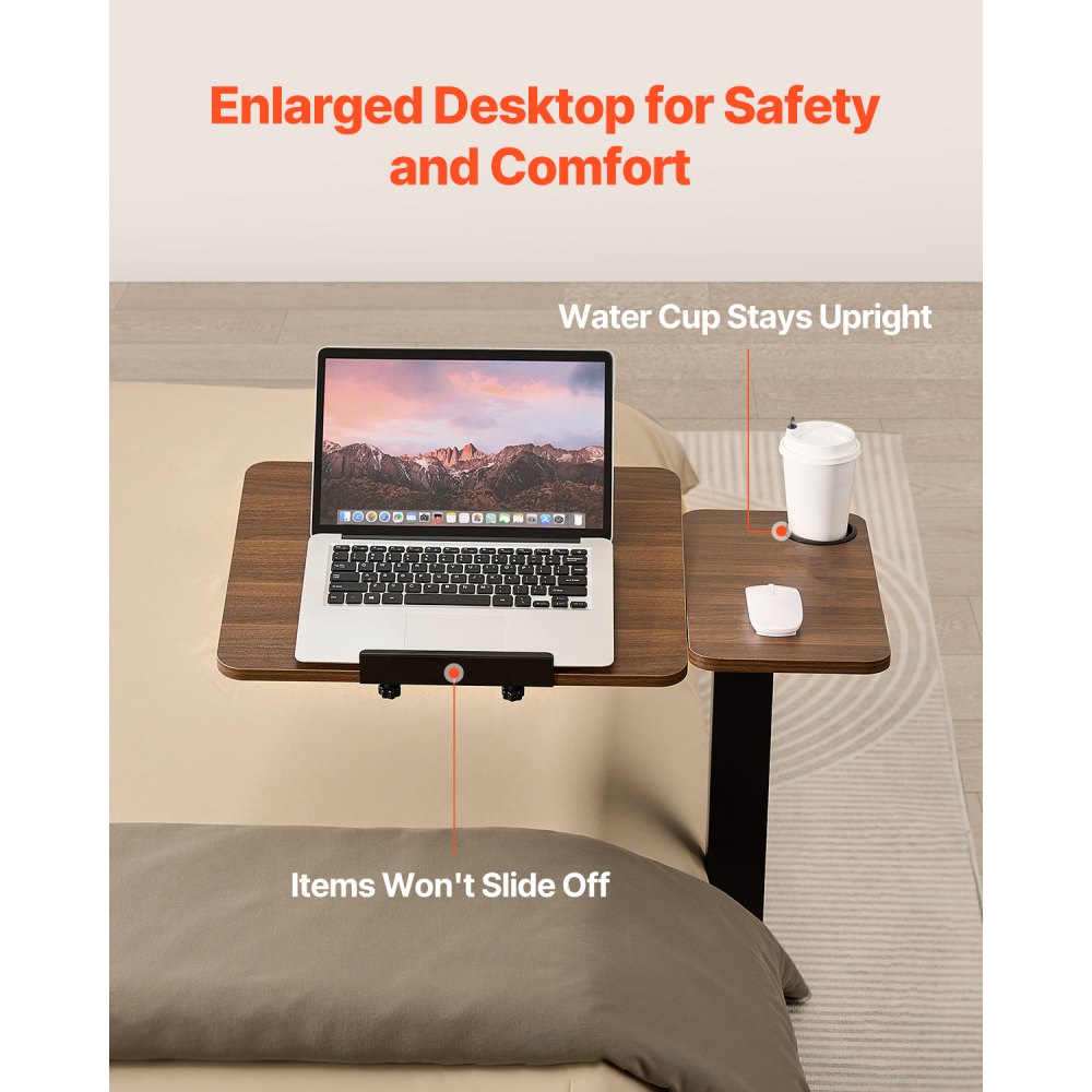 VEVOR Overbed Table Mobile Bed Side Desk with Flip Desktop Wheels & Cup Holder