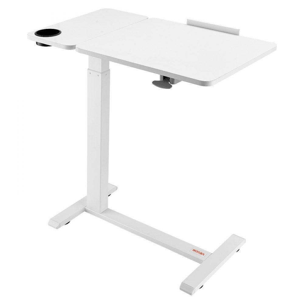 VEVOR Overbed Table Bed Side Desk with Flip Desktop Wheels & Cup Holder White