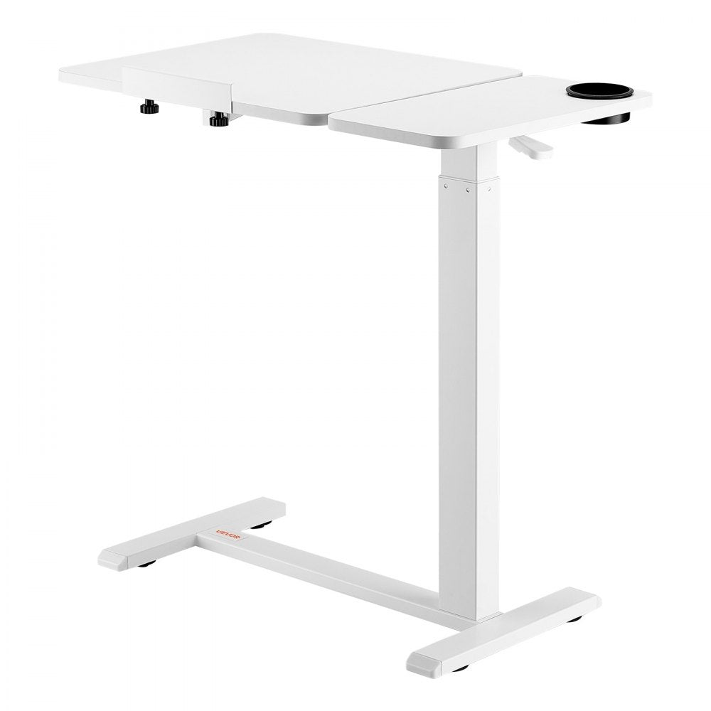 VEVOR Overbed Table Bed Side Desk with Flip Desktop Wheels & Cup Holder White