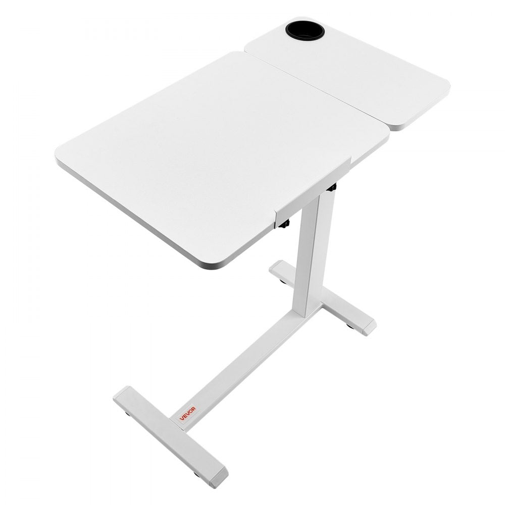 VEVOR Overbed Table Bed Side Desk with Flip Desktop Wheels & Cup Holder White