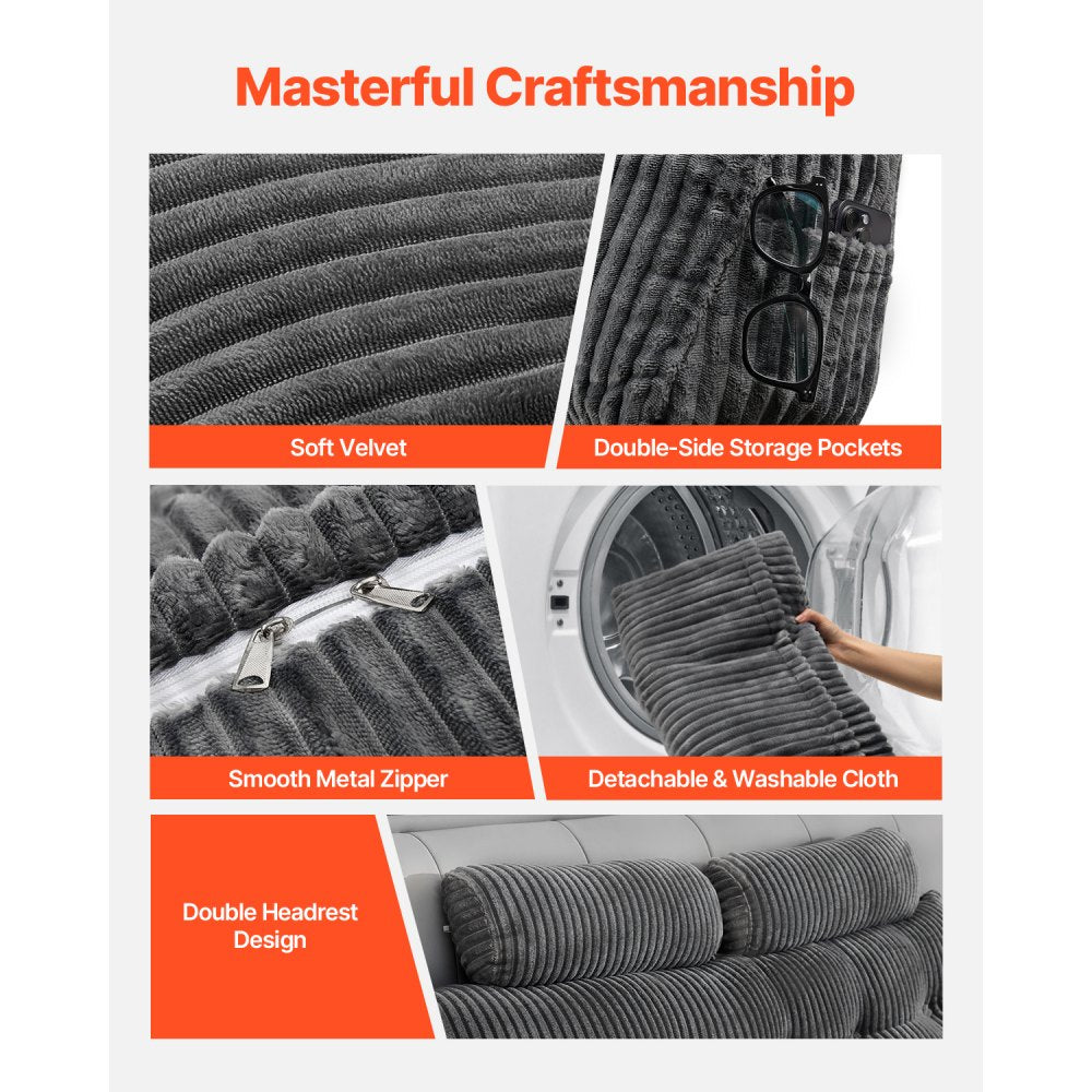 VEVOR Headboard Pillow King Wedge Headboard Pillow with 2 Pockets & Headrests