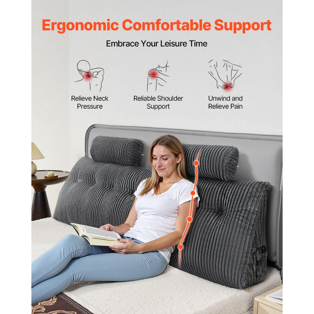 VEVOR Headboard Pillow King Wedge Headboard Pillow with 2 Pockets & Headrests