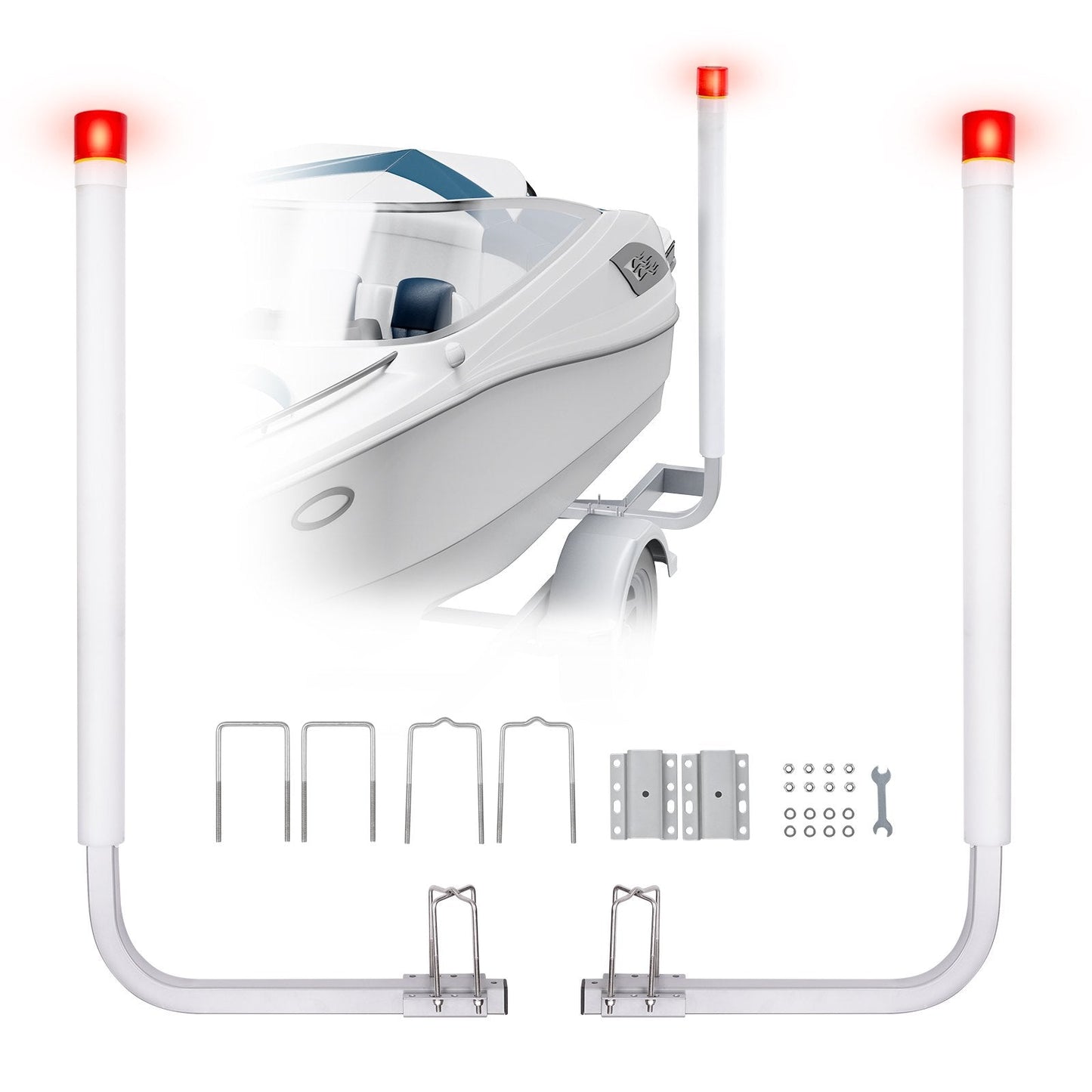 Boat Trailer Guides with LED Lights, 1.57M, Rustproof Steel, 2PCS