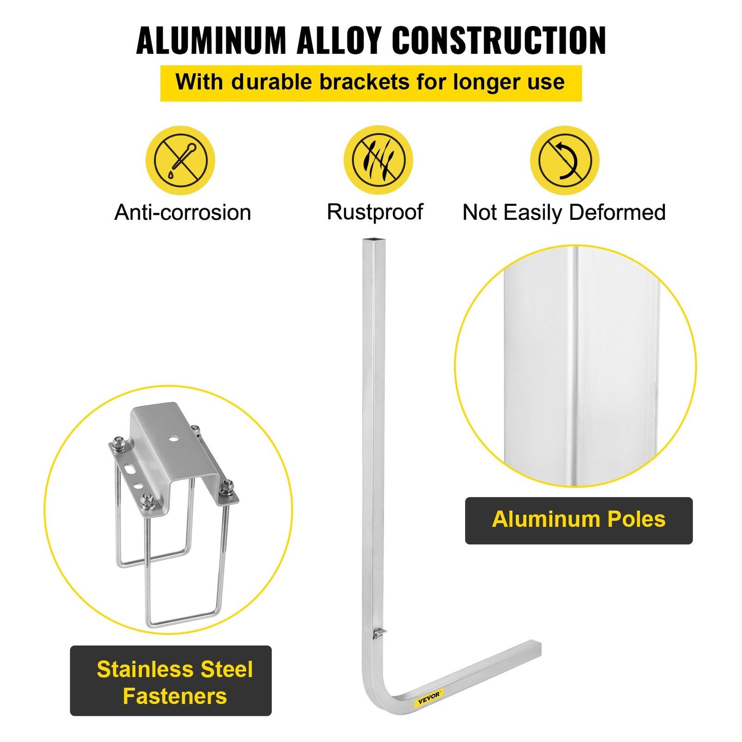 Adjustable Aluminum Boat Trailer Guides, 1.16m, Rust-Resistant, Sold in Pairs