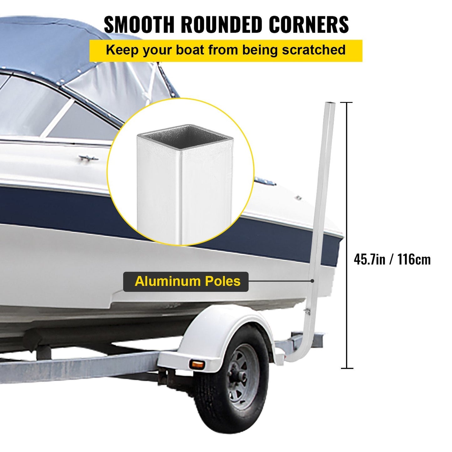 Adjustable Aluminum Boat Trailer Guides, 1.16m, Rust-Resistant, Sold in Pairs