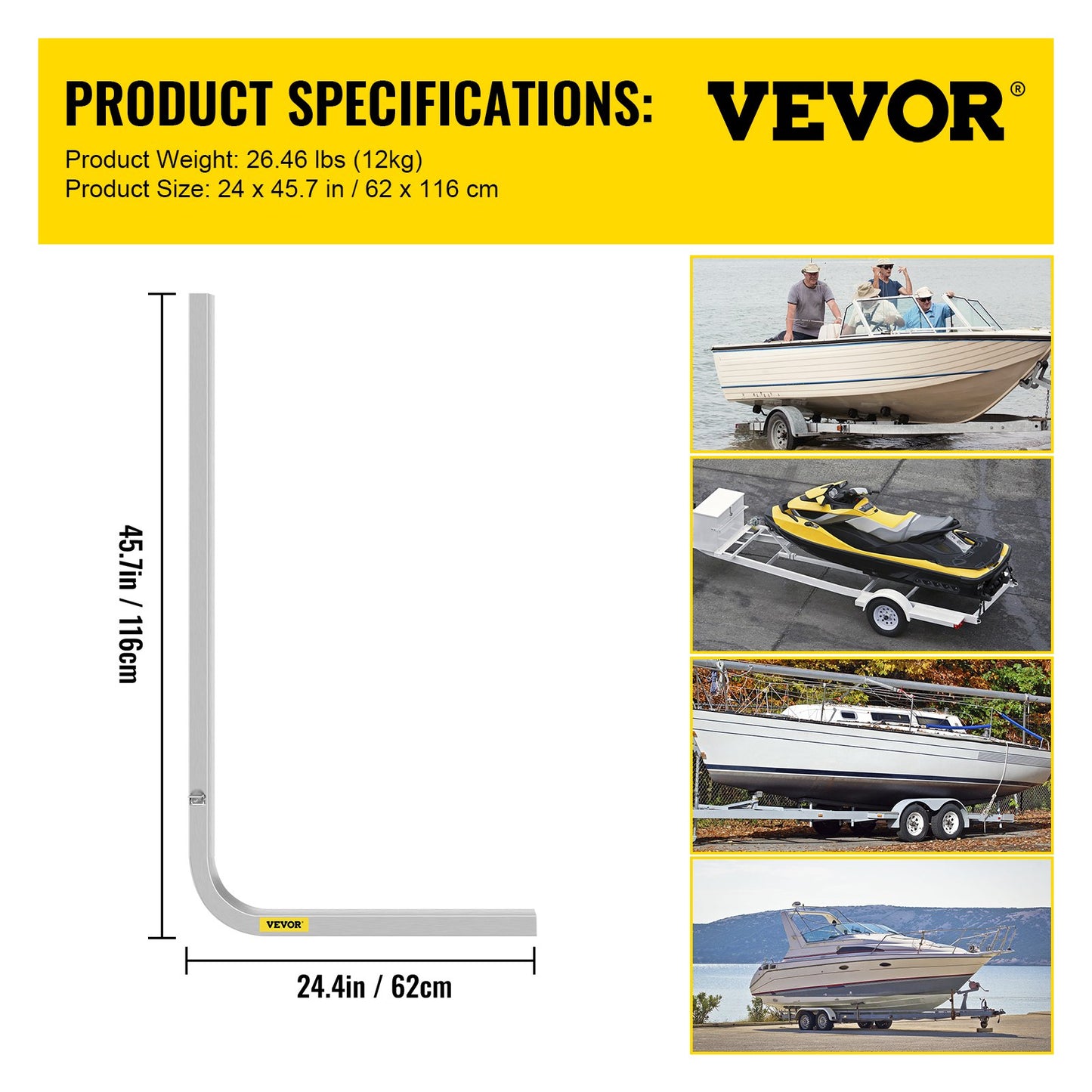 VEVOR Boat Trailer Guide-ons,116.84cm,One Pair Aluminum Trailer Guide ons, Rust-Resistant