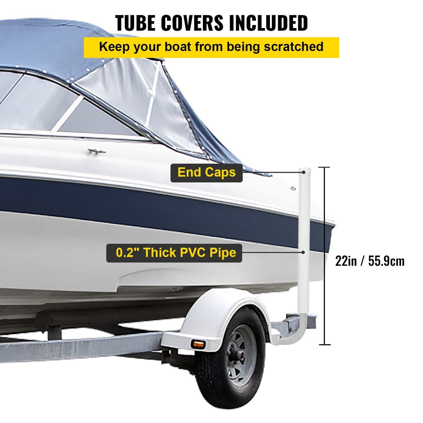 Steel Boat Trailer Guide-ons, 0.55m with PVC Covers, Adjustable and Easy Mount