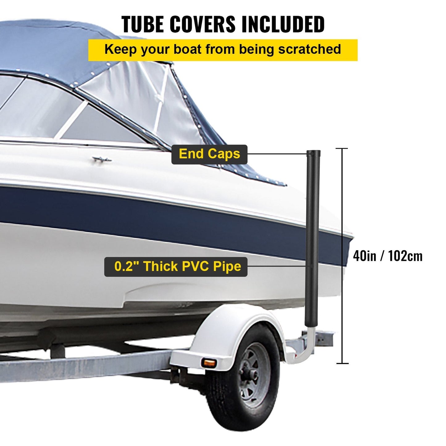 Galvanized Steel Trailer Guides (2PCS), 102 cm, with PVC Covers and Mount Kit