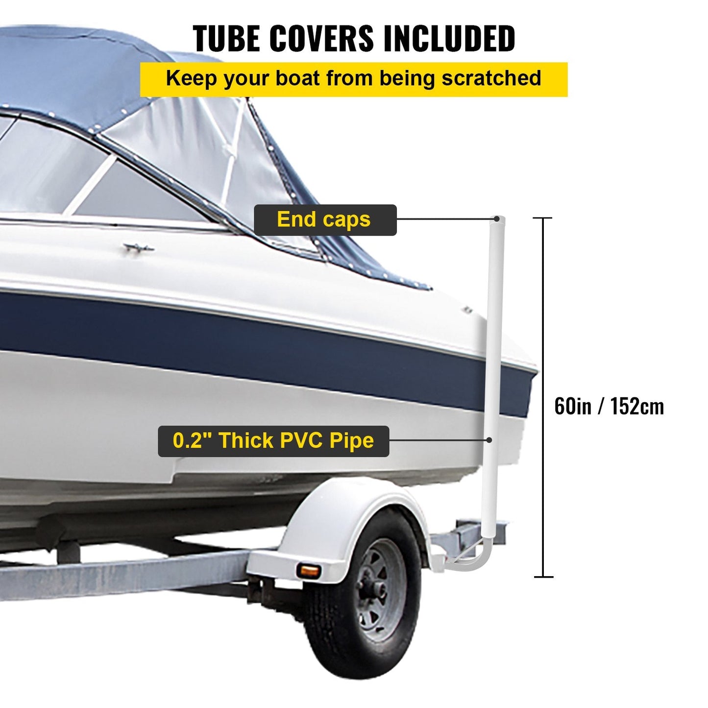 Steel Boat Trailer Guide-ons with PVC Covers, Adjustable 1.5m, Set of 2