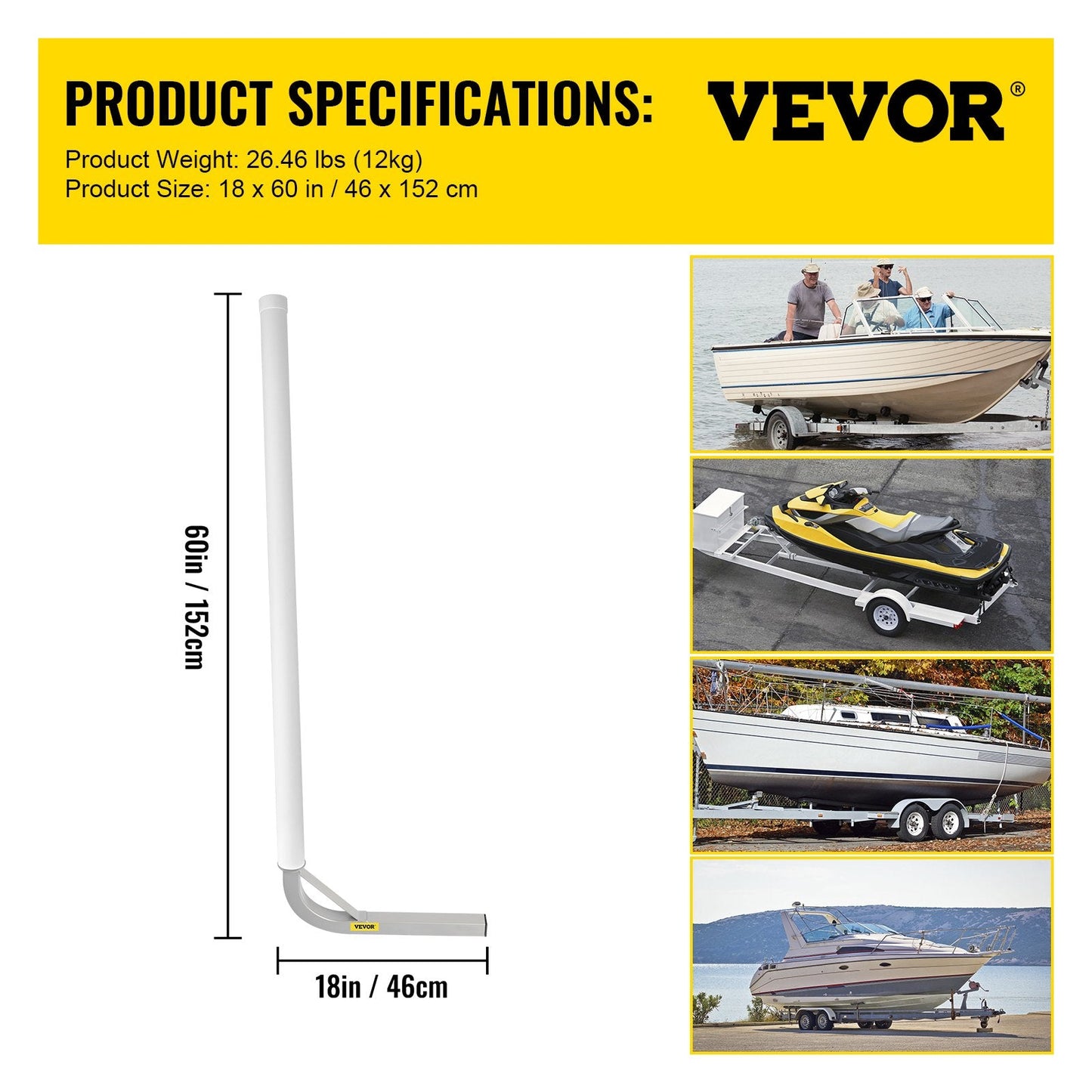 Steel Boat Trailer Guide-ons with PVC Covers, Adjustable 1.5m, Set of 2
