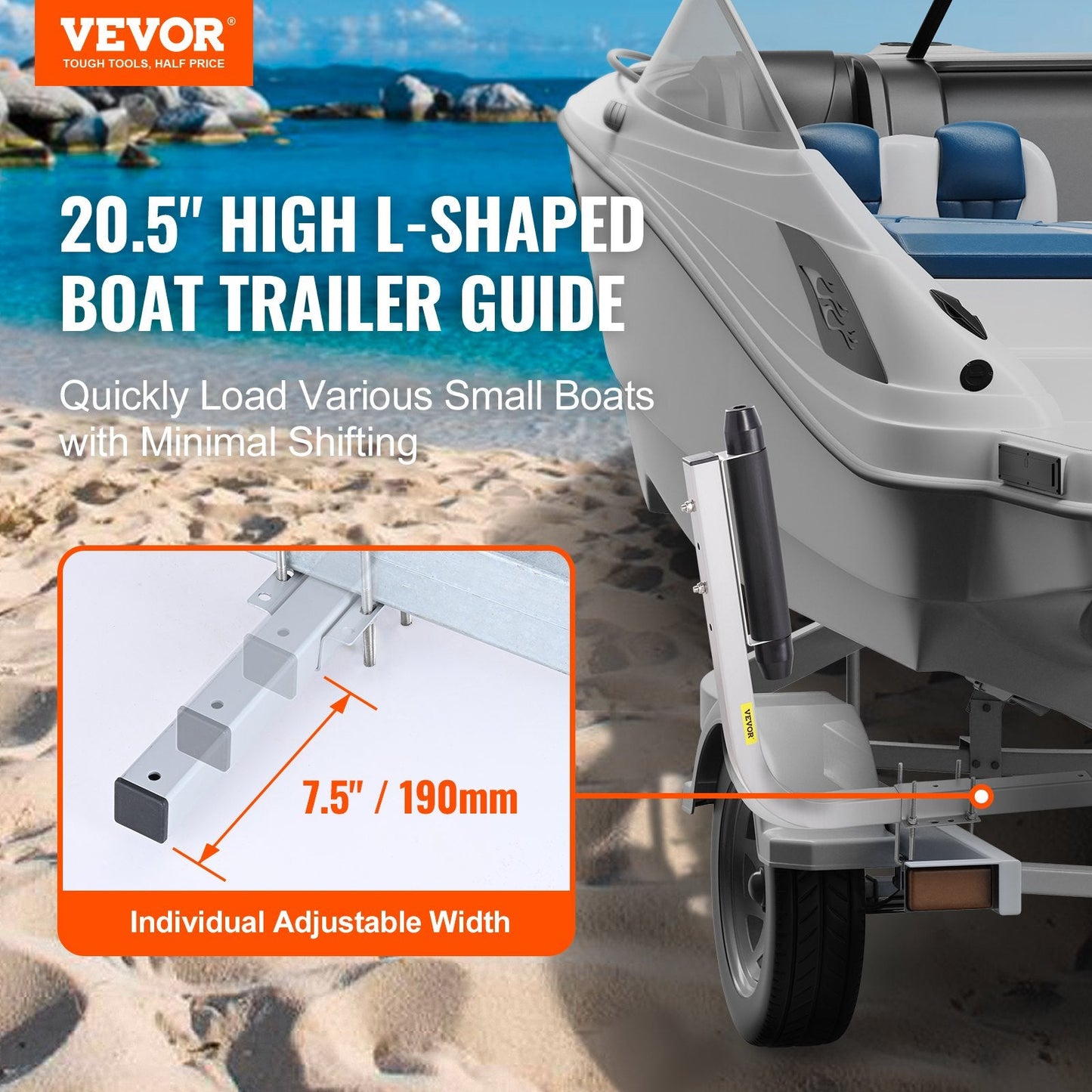 Adjustable 0.52m Boat Trailer Guide Poles, Rustproof Steel, Heavy Duty Design