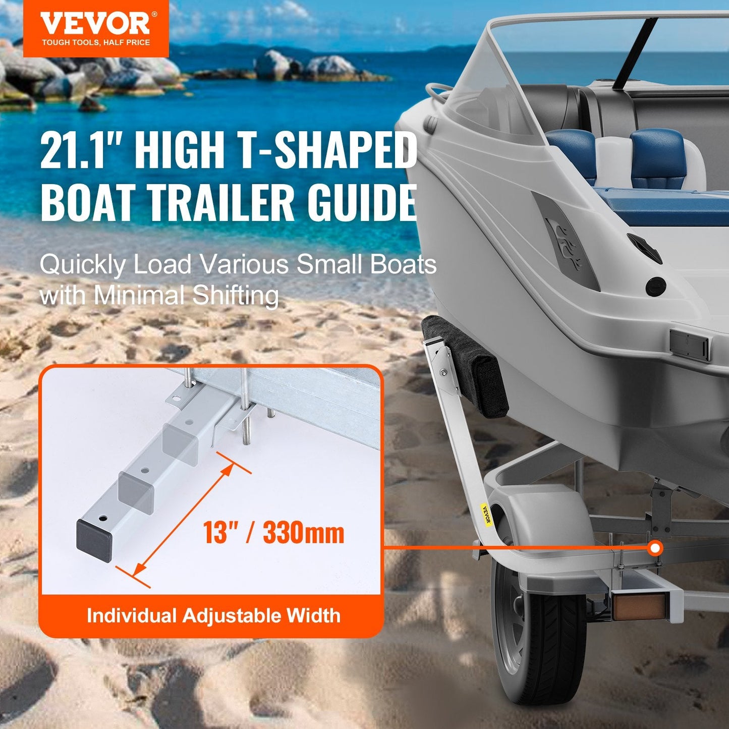 Adjustable 0.7M Boat Trailer Bunk Guide-Ons, 2PCS Rustproof Steel Design