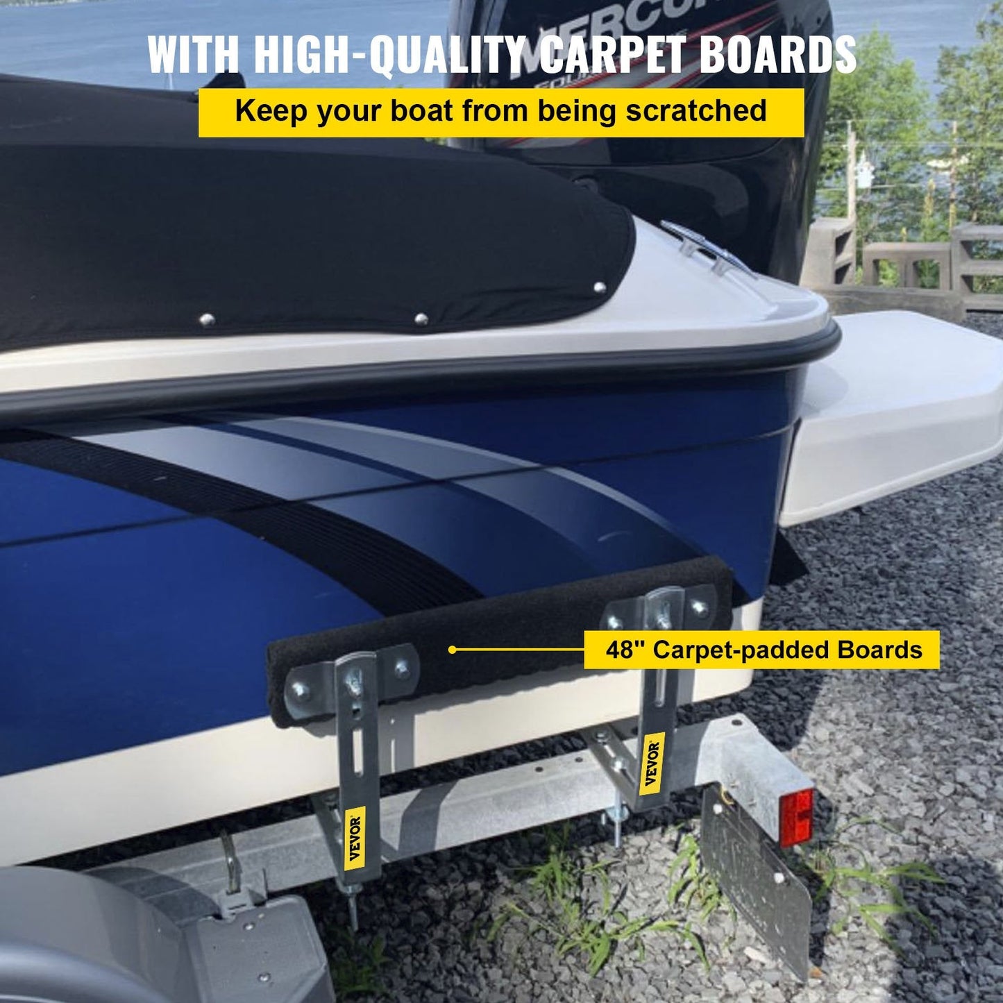 Rustproof Steel Boat Trailer Guides, 1.2m Adjustable, Carpet-Padded Boards