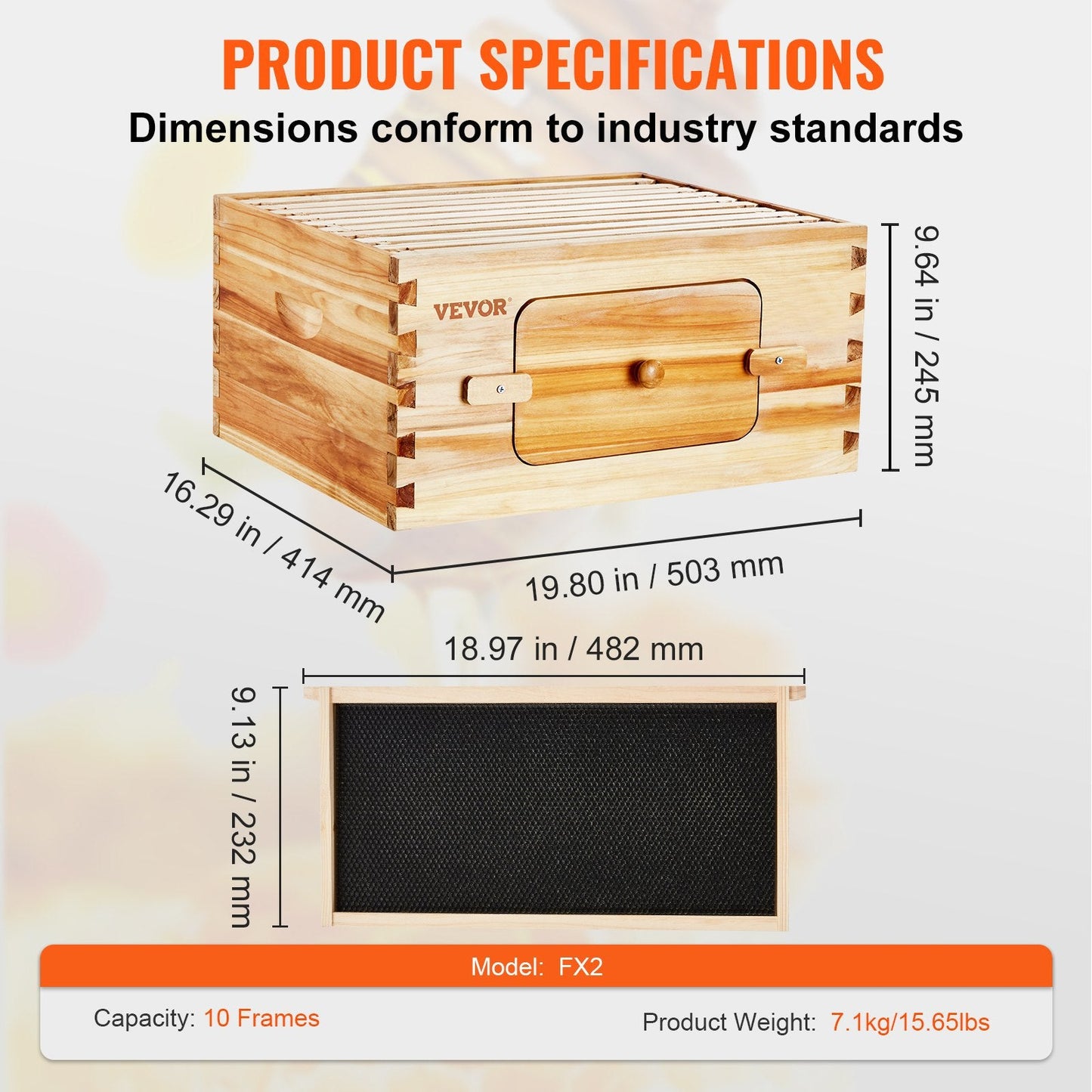 Cedar Wood Langstroth Beehive Kit with 10 Frames and Acrylic Windows
