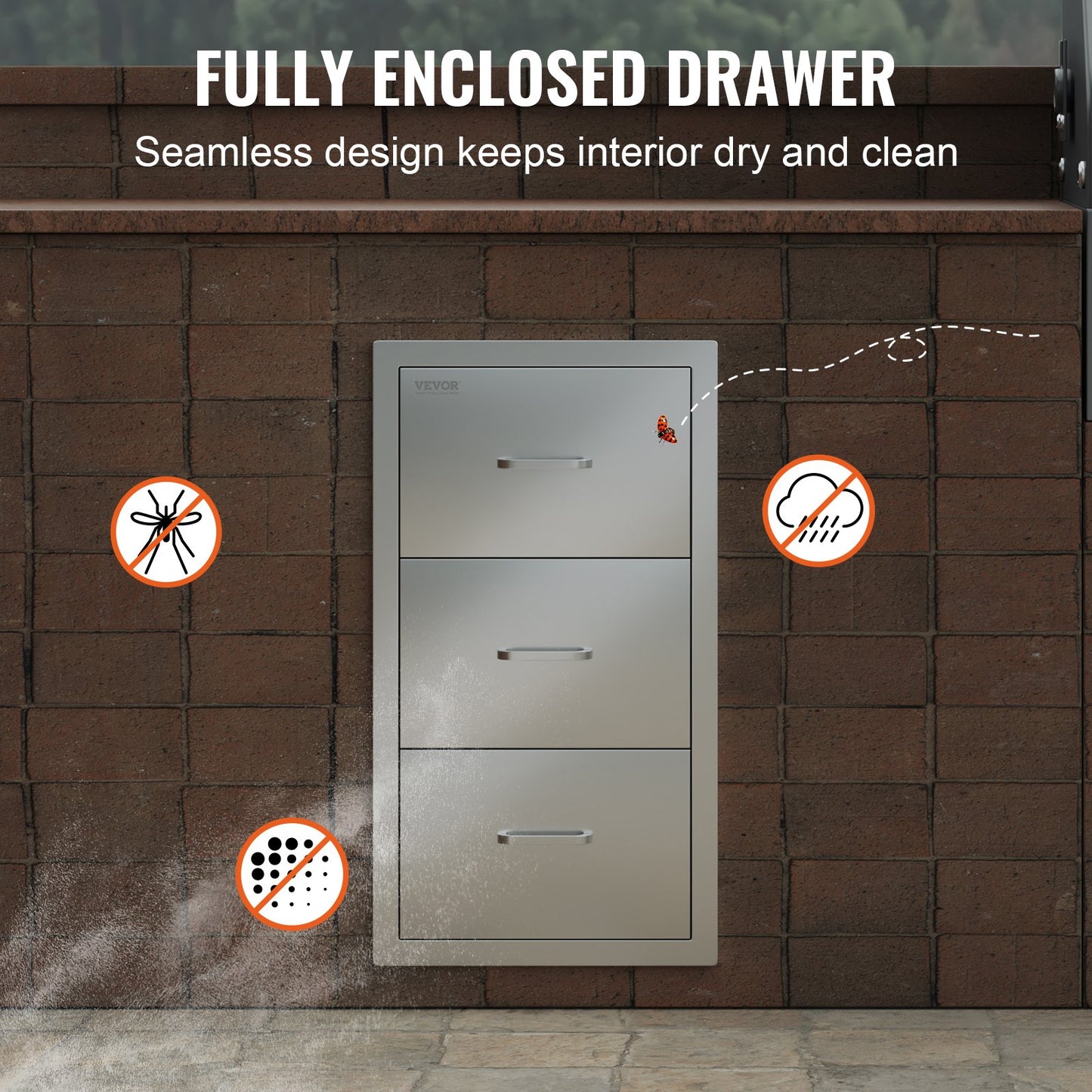 VEVOR Outdoor Kitchen Drawers 16" W x 28.5" H x 20.5" D, Flush Mount Triple Access