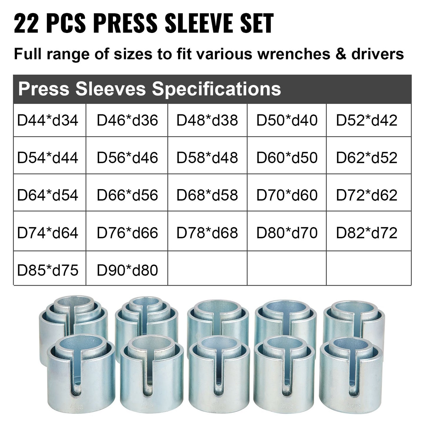 VEVOR Press and Pull Sleeve Kit Bush Bearing Removal Kit 27PCS 45# Steel & Case