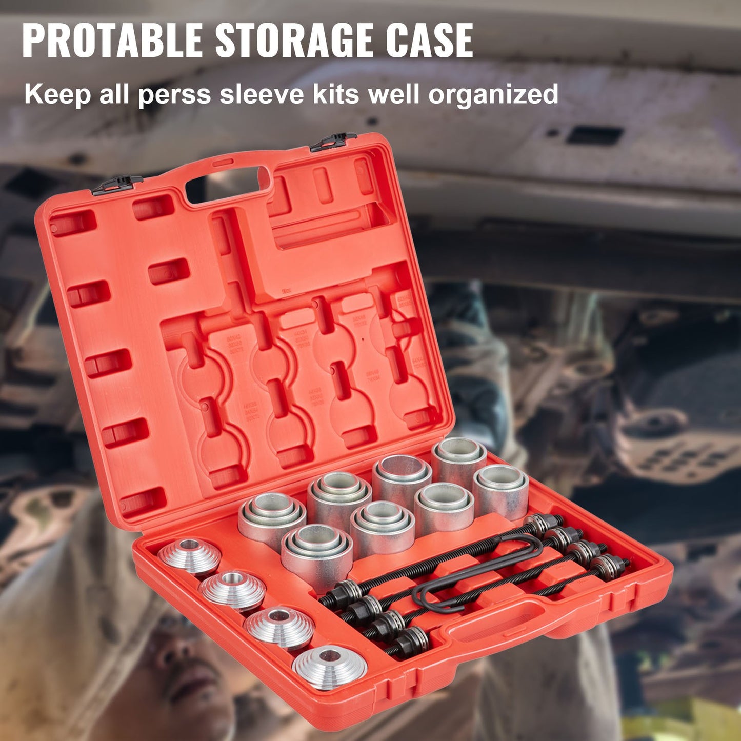 VEVOR Press and Pull Sleeve Kit Bush Bearing Removal Kit 28PCS 45# Steel & Case