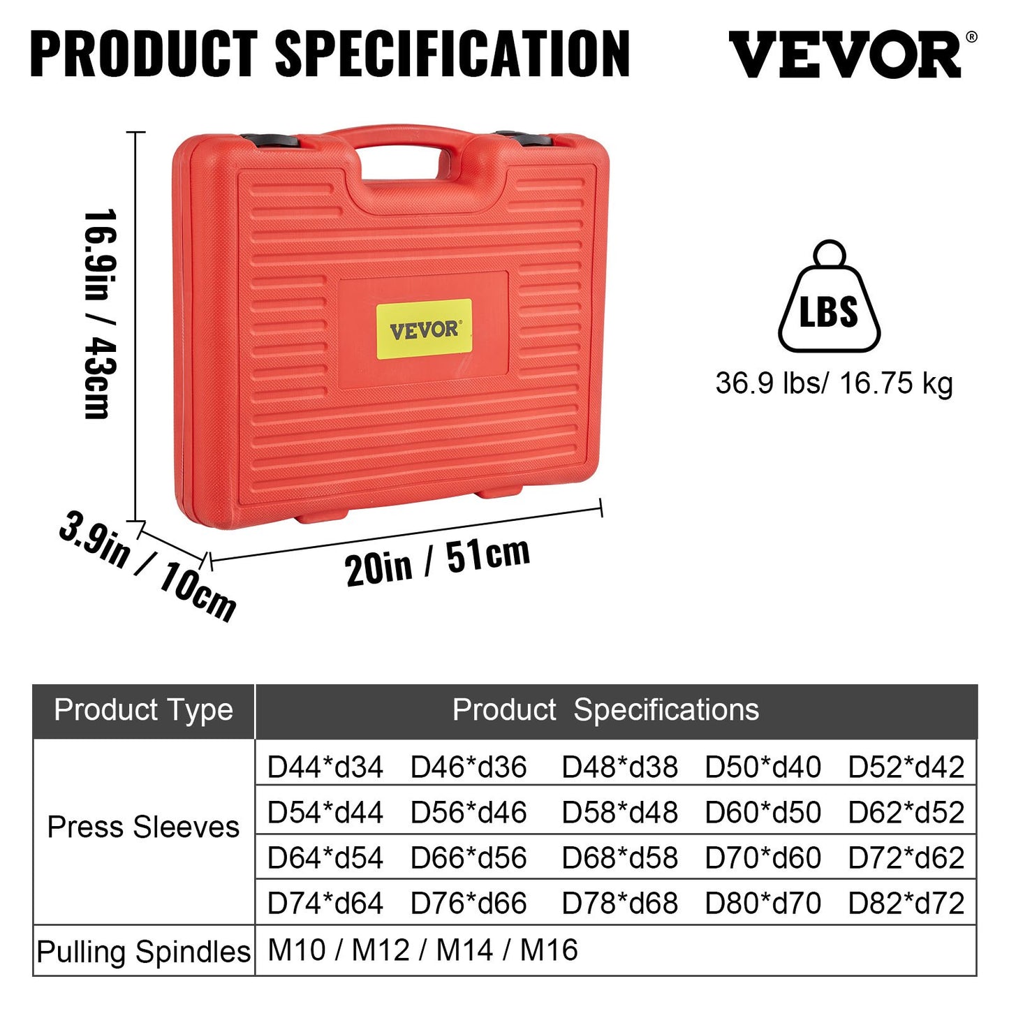 VEVOR Press and Pull Sleeve Kit Bush Bearing Removal Kit 28PCS 45# Steel & Case
