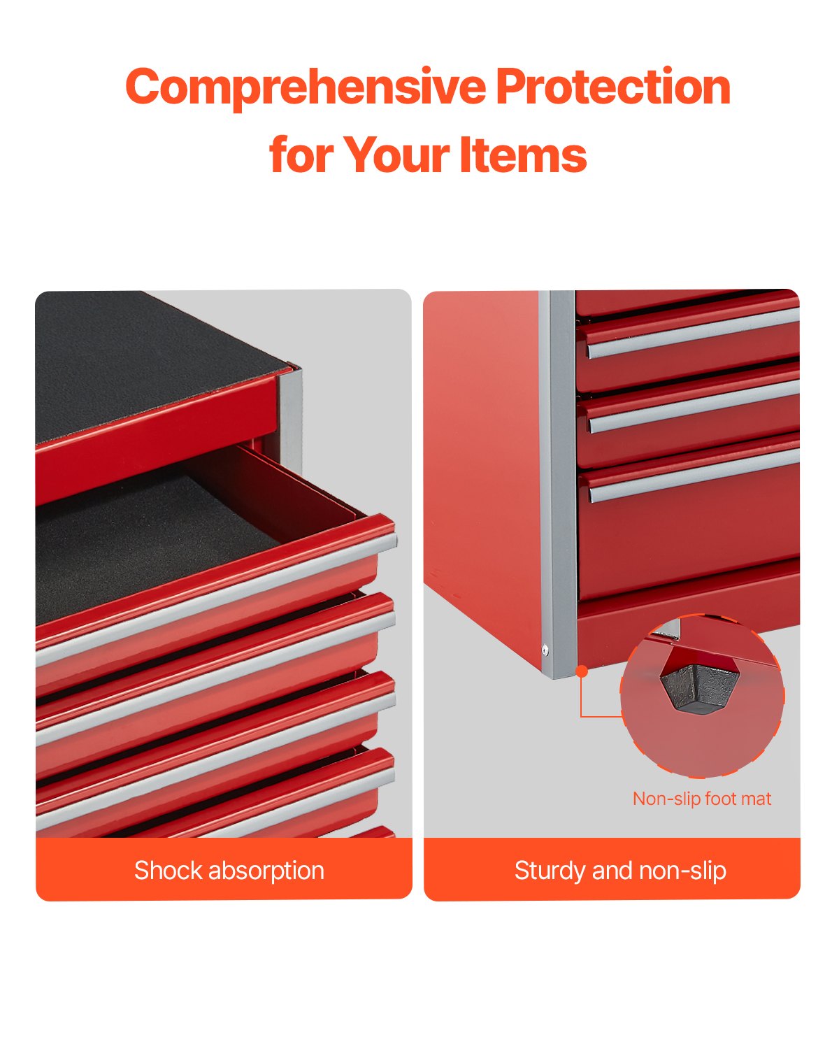 VEVOR Tool Box 218.4 mm Portable Metal Tool Box 5 Drawers Tool Organizer Red