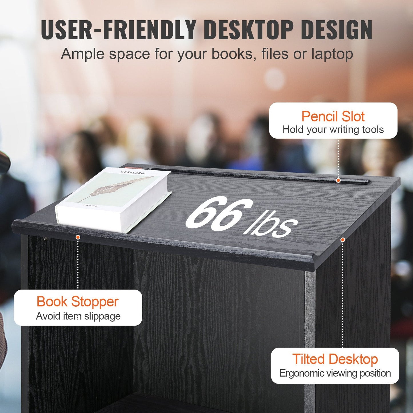 Mobile Wood Podium with Storage Shelves, 1.2m Tall, for Office or Church Use