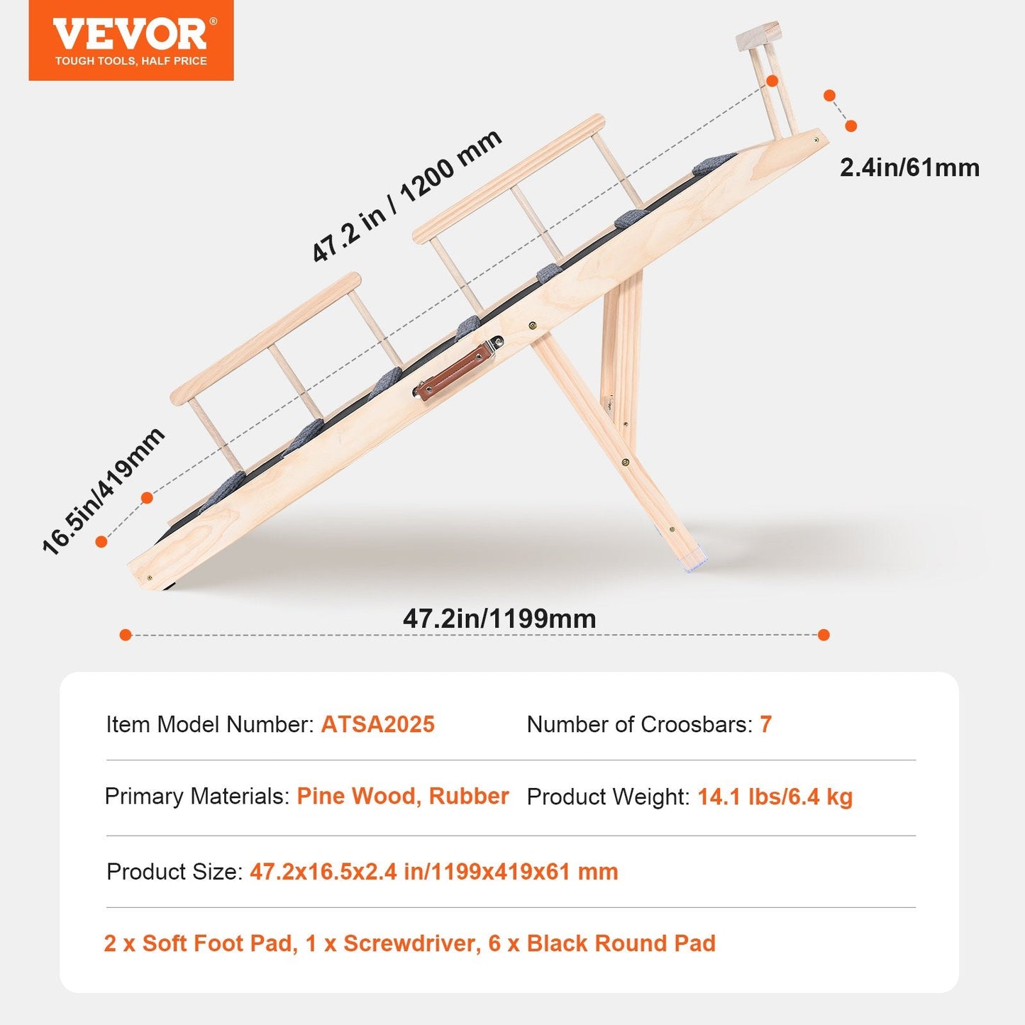 Adjustable Folding Pet Ramp for Beds & Sofas, 1.2m Long, 6-Level Height