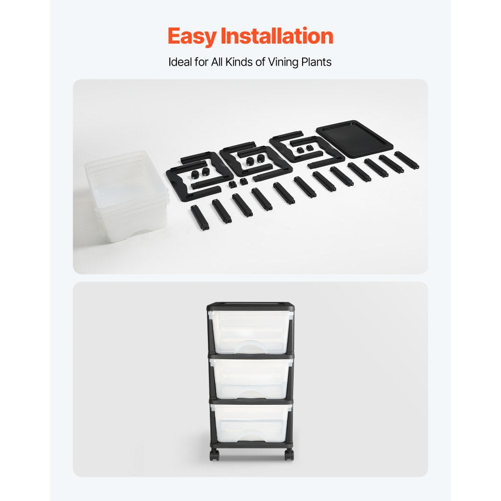 Plastic Storage Drawers Cart 3 Drawers Rolling Storage Organizer w/ Wheels