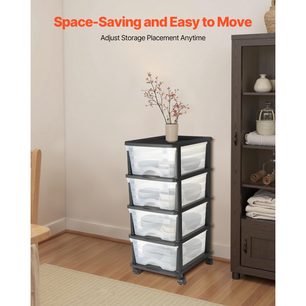 Plastic Storage Drawers Cart 4 Drawers Rolling Storage Organizer w/ Wheels