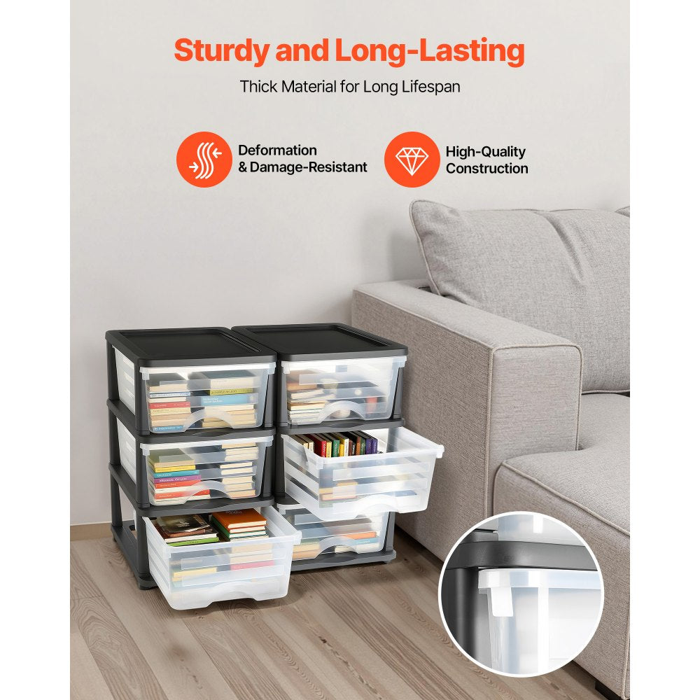 2 Pack Plastic Storage Drawers Storage Dresser Organizer Bins 6 Drawers