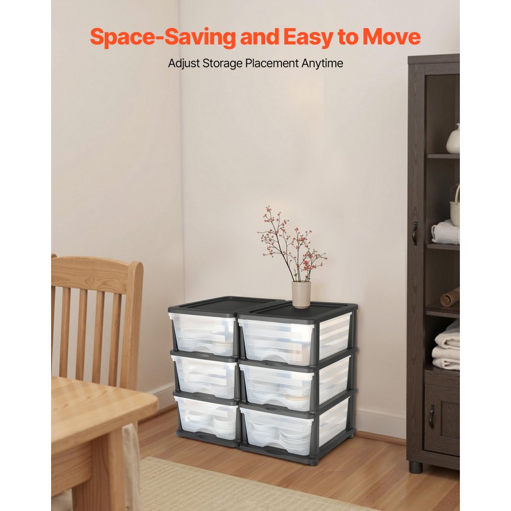 2 Pack Plastic Storage Drawers Storage Dresser Organizer Bins 6 Drawers