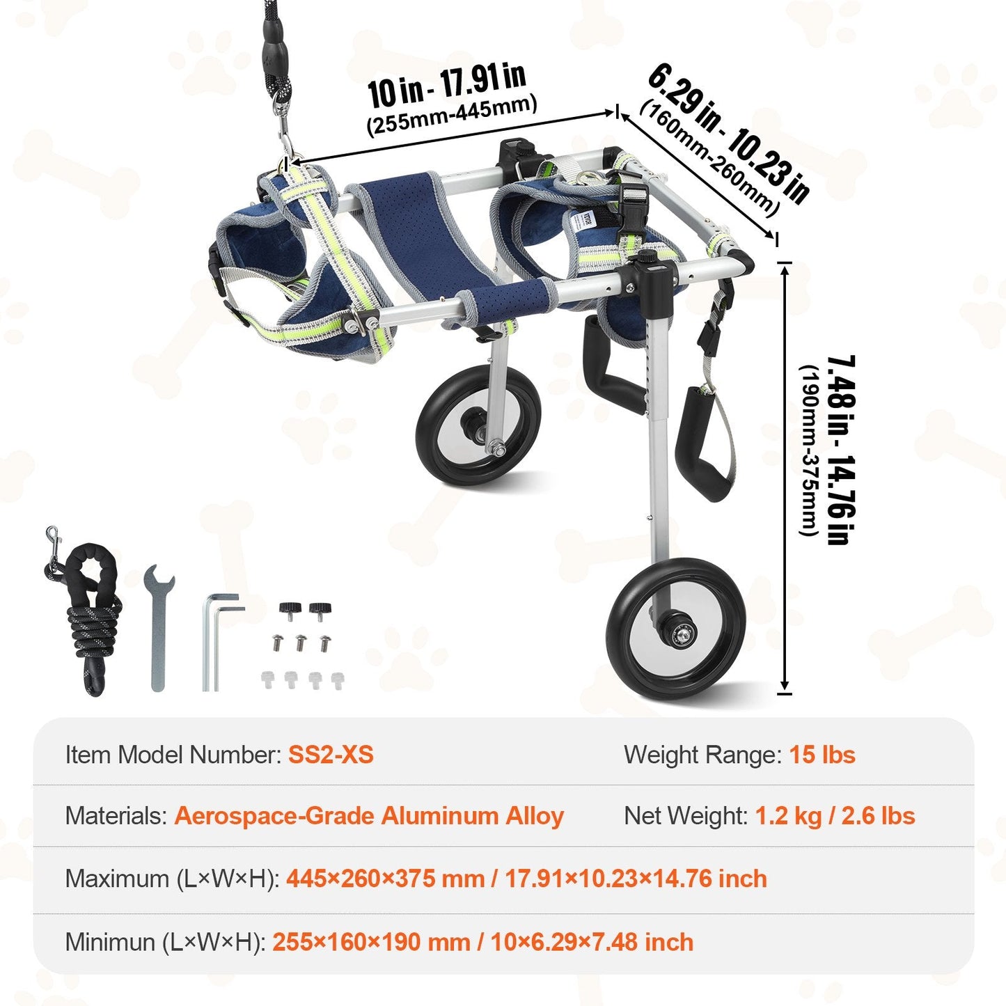 Adjustable Lightweight Dog Wheelchair for Hind Legs Support and Mobility