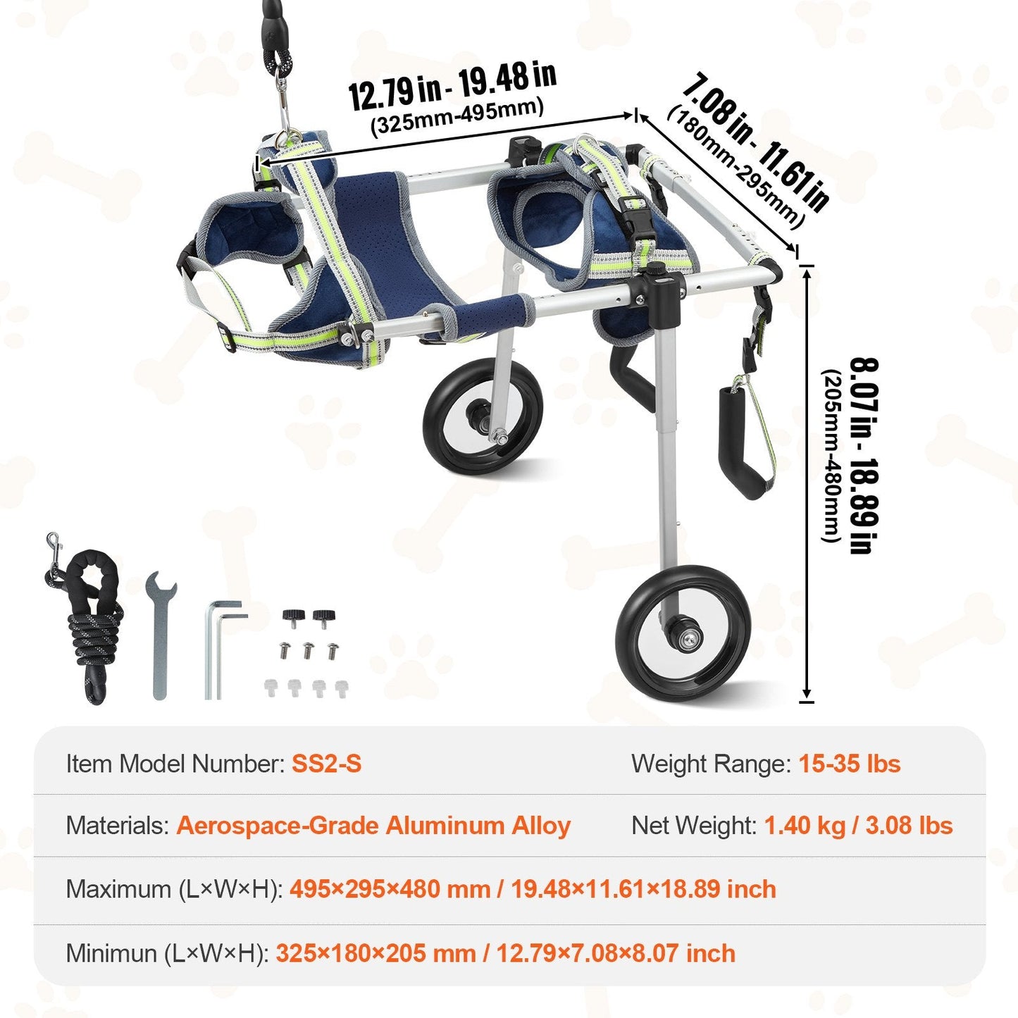 Adjustable Dog Wheelchair for Back Legs - Lightweight & Durable Design