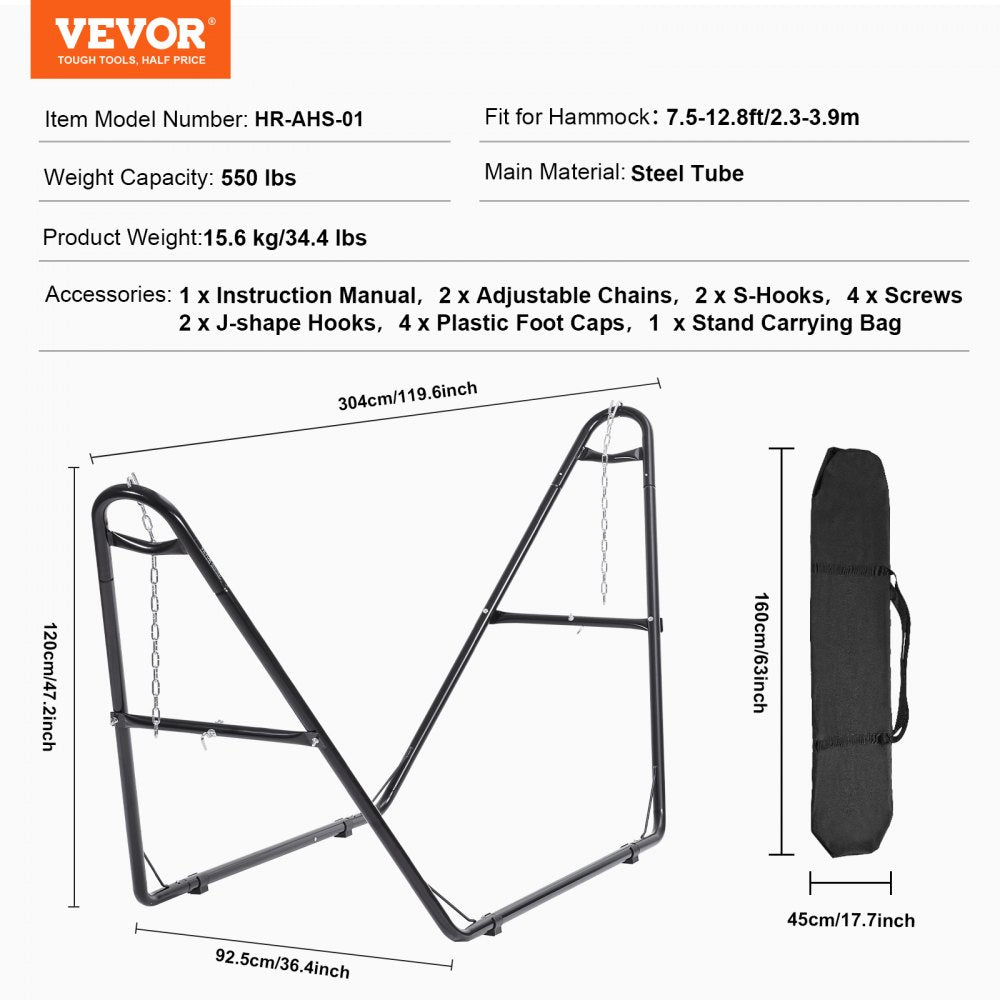 Steel Hammock Stand 550 lbs Capacity Hammock Frame Fits 8-13 ft Hammocks