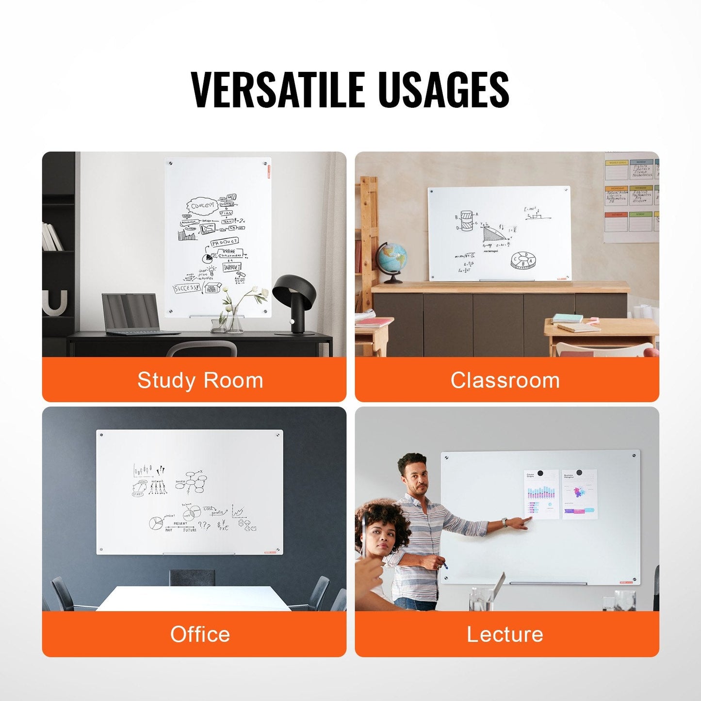 Magnetic Glass Dry Erase Board, 1.2x0.8m, Frameless with Accessories
