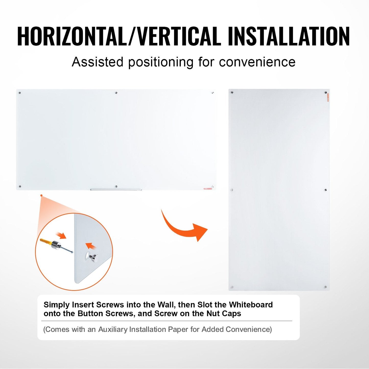 Magnetic Glass Dry Erase Board, Wall-Mounted, 1.8x0.9m, Frameless, with Accessories