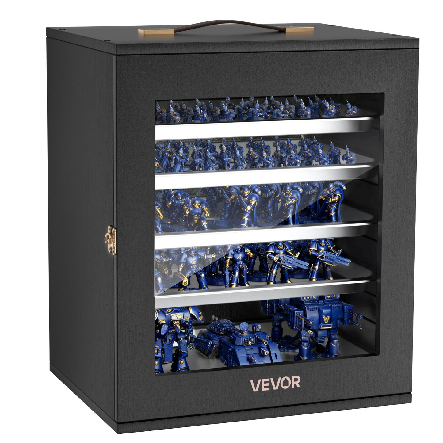 Miniatures Storage Case, Fits for 1:1750-1:2000 Scale Models, Wooden Miniatures Display Holder with 5 Tray & 13 Slots, Clear View Miniature Transport Case for Collectibles (Minis Not Included)