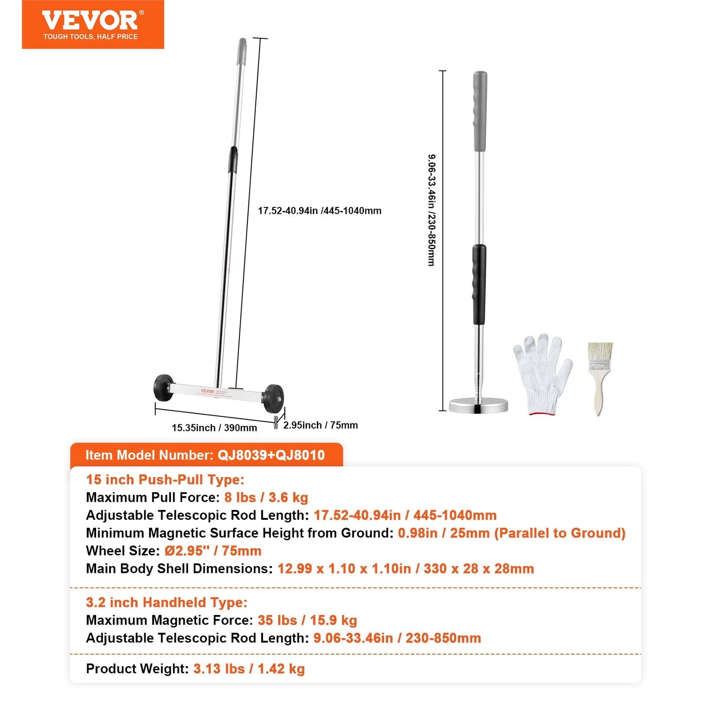 15-Meter Magnetic Sweeper with Wheels & Telescopic Pickup Tool