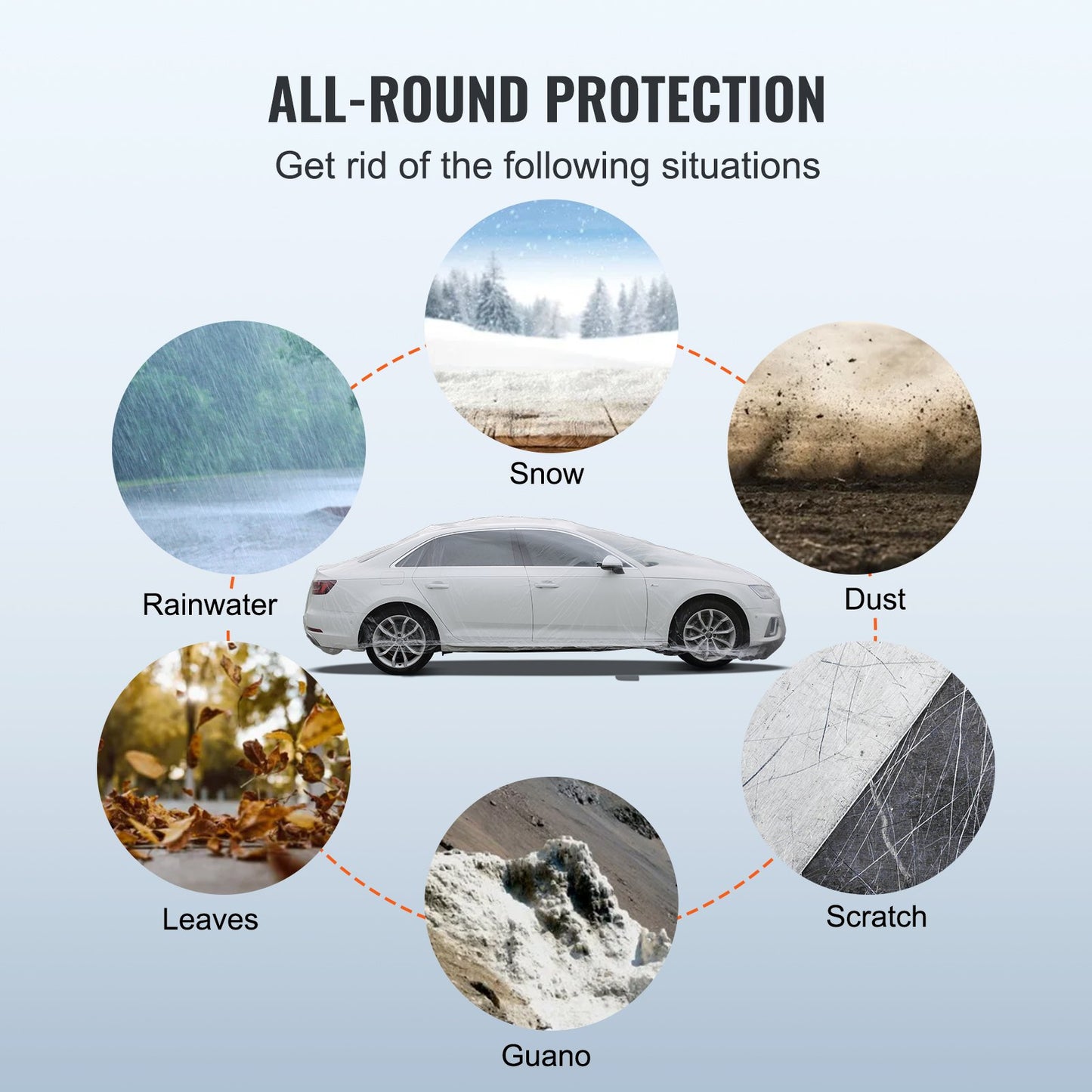 Vevor LOT 10pcs Clear Plastic Temporary Universal Disposable Car Cover 22' x 12'