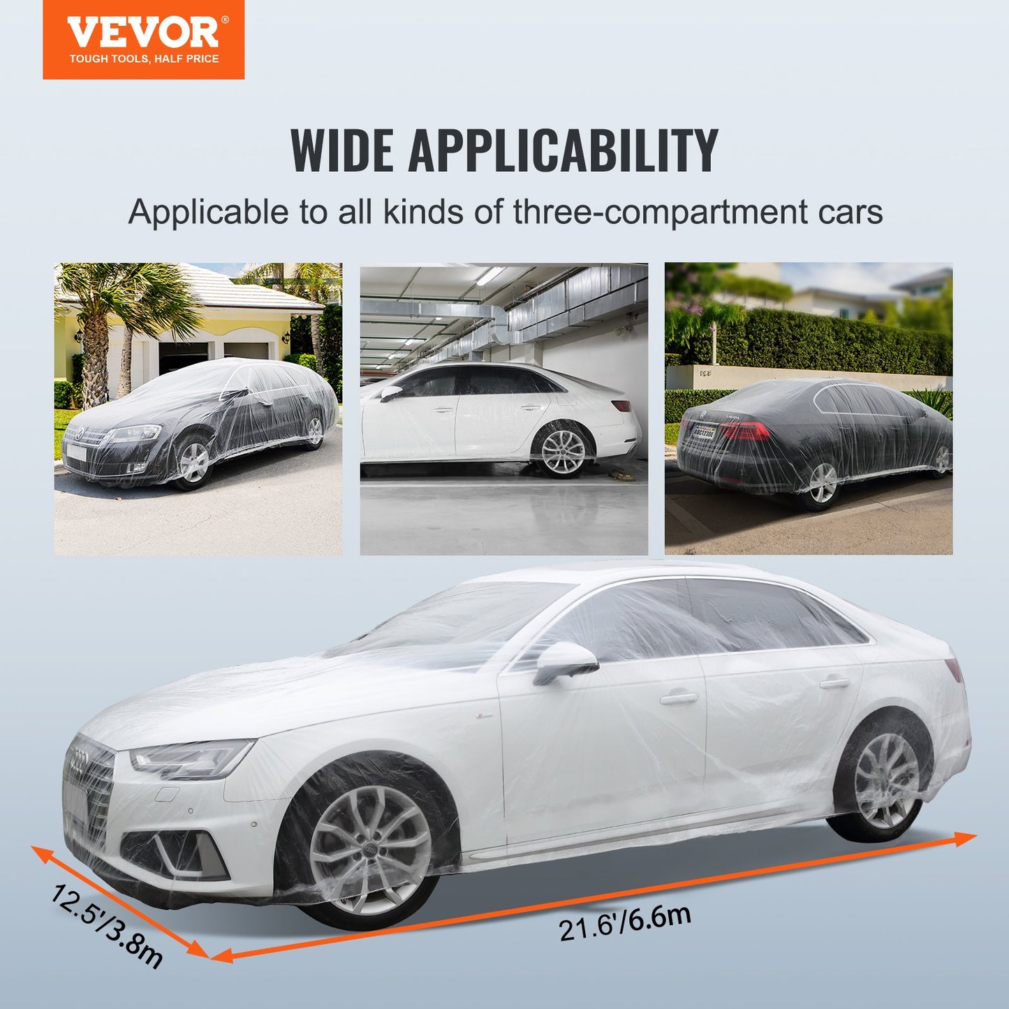 Vevor LOT 10pcs Clear Plastic Temporary Universal Disposable Car Cover 22' x 12'